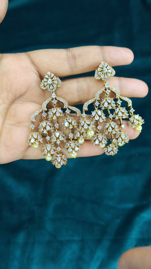 Premium uncut diamond statement earrings(White)
