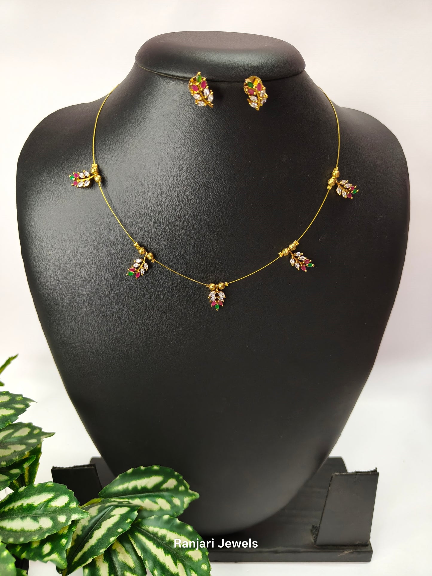 Thulir – Leaf Design AD Stone Invisible Chain Set