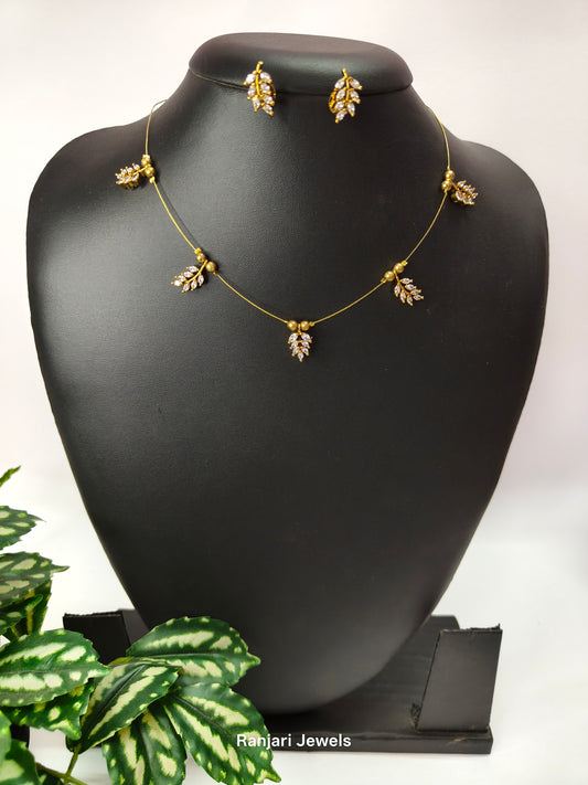 Thulir – Leaf Design AD Stone Invisible Chain Set