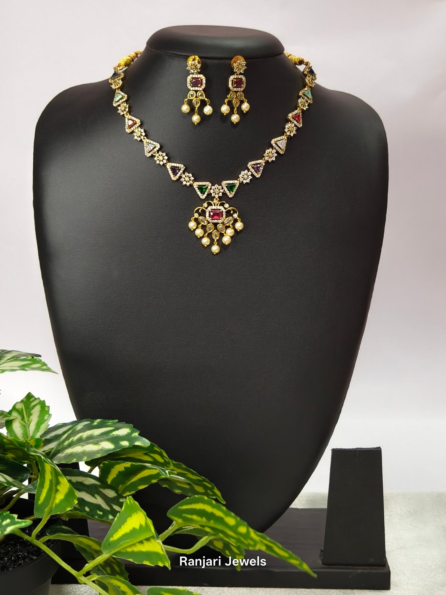 Navarathna Inspired AD Stone Necklace