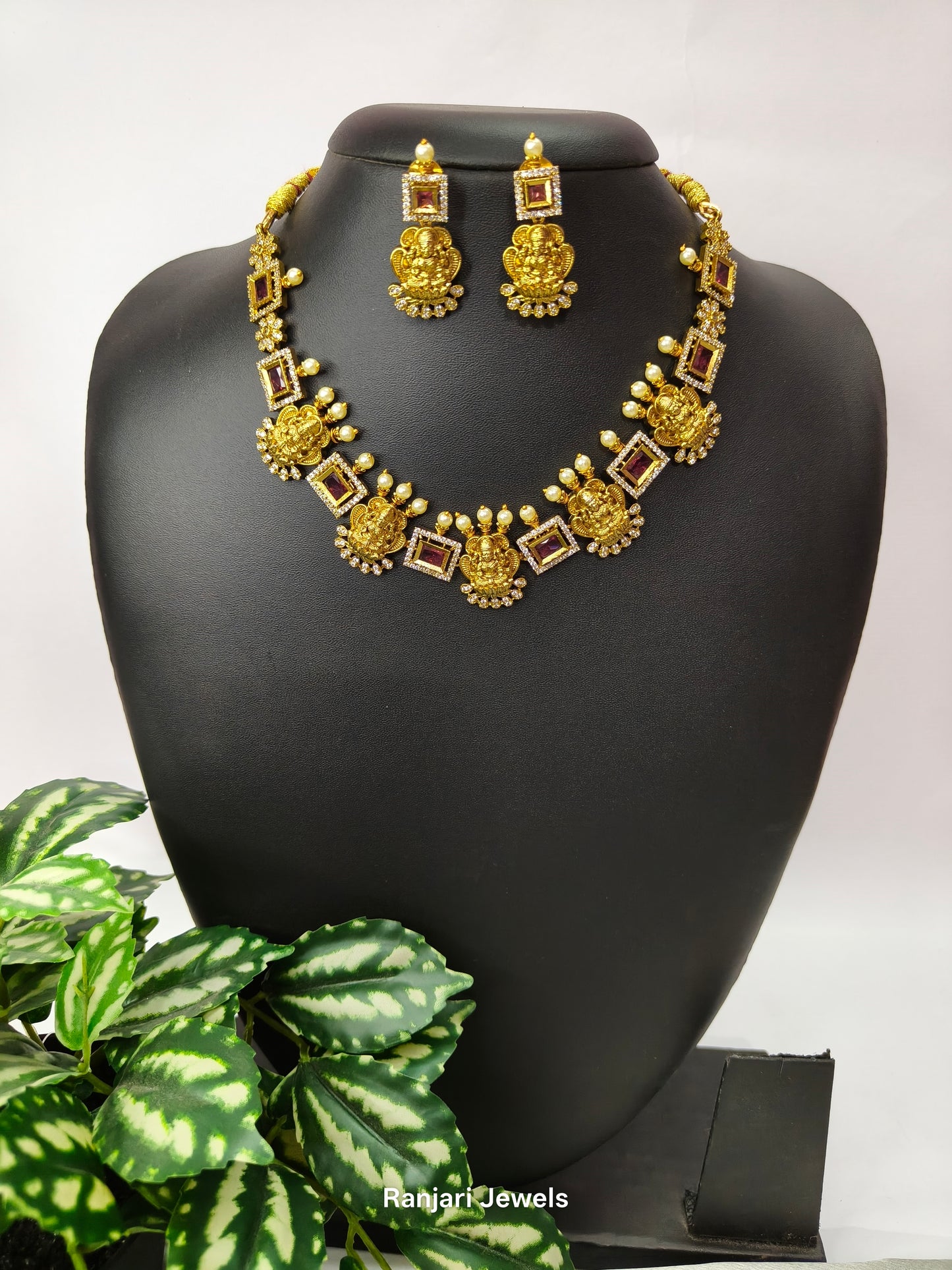 Vilasini 3D Laxmi With square AD stone Neck Set Multi