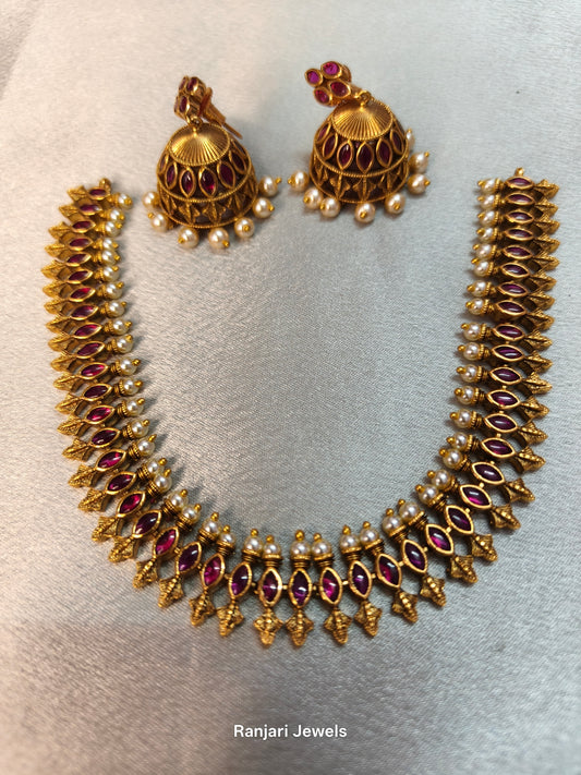 Pranaya – Real Kemp Jhumka Necklace Set
