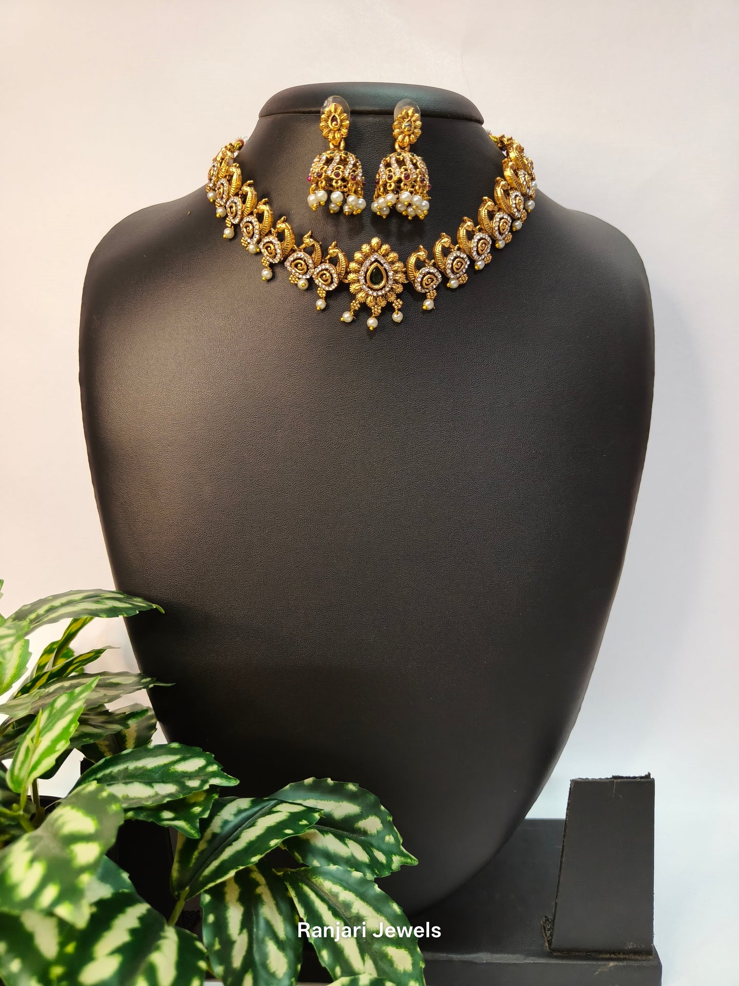 Mayili - AD peacock short necklace