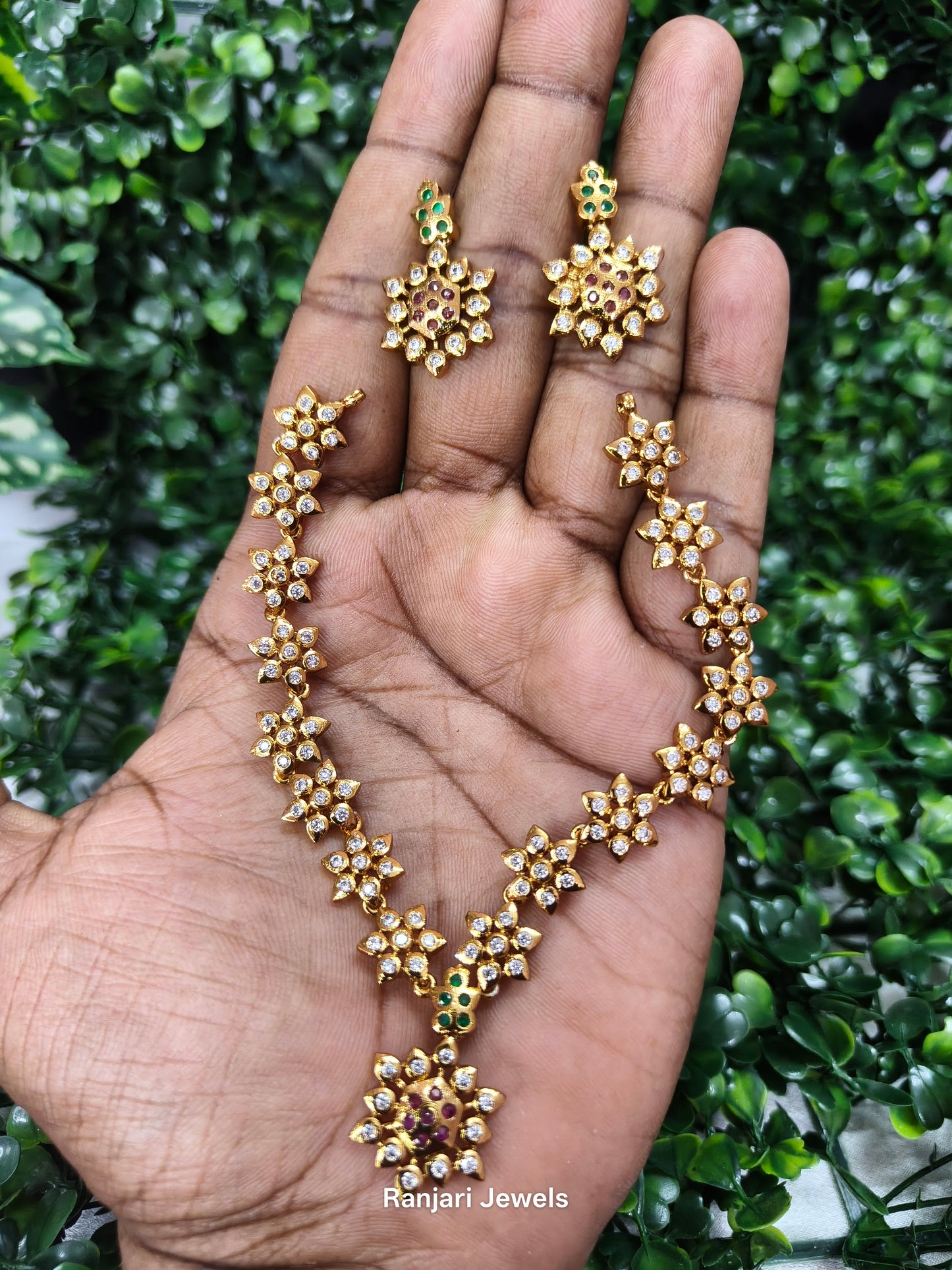 Minthara- Floral CZ Stone Necklace Set