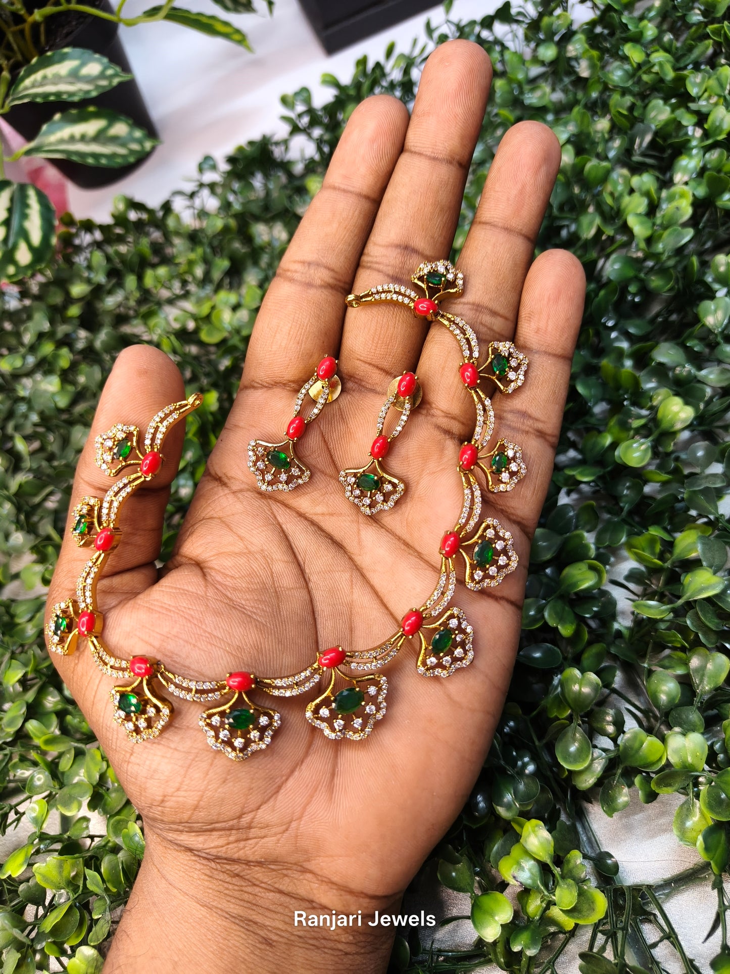 Vikasini - Emerald AD Stone Necklace Set