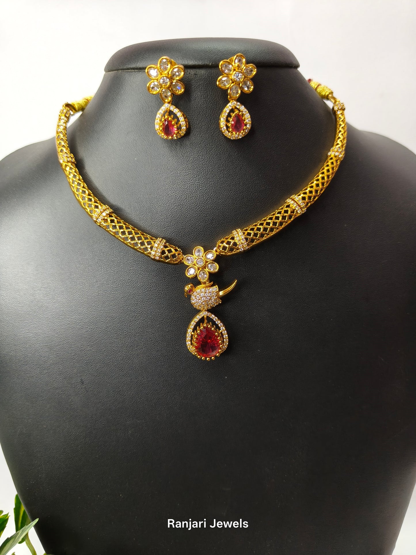Pranika – Annam AD Necklace Set (Ruby Red)