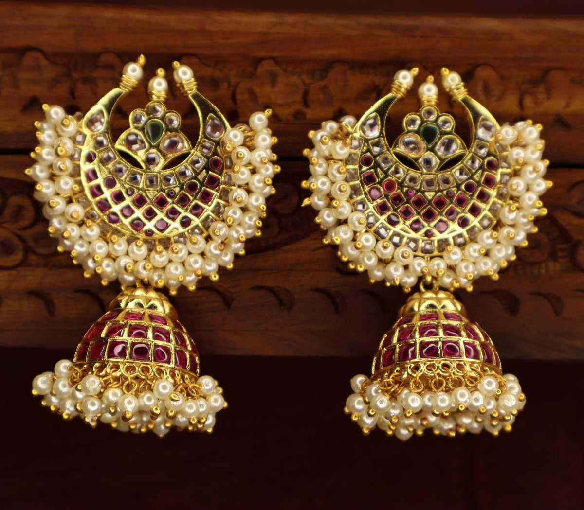 Malar – Premium Pearl Cluster Kemp Jhumka (Jumbo)