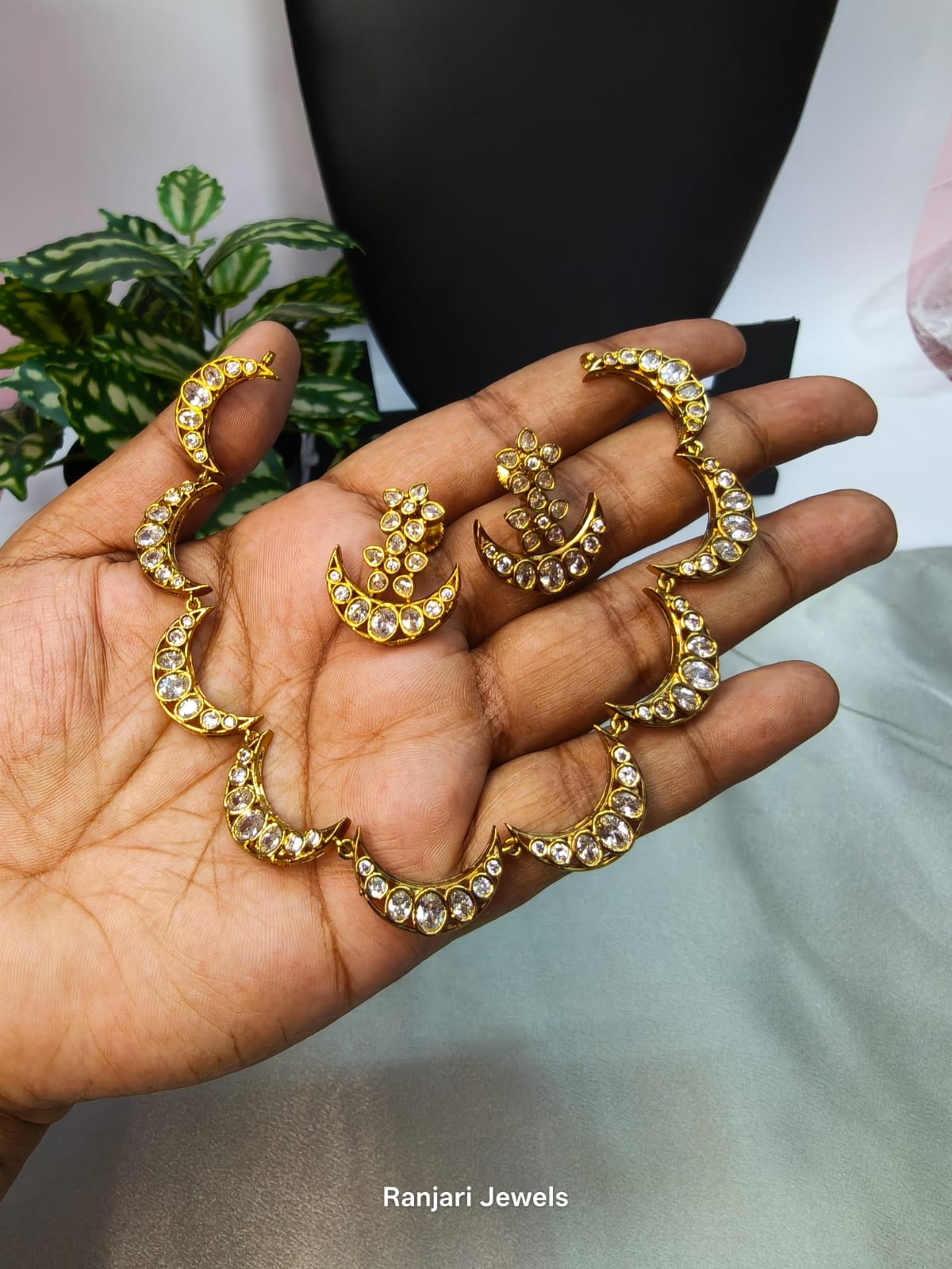 Indulekha – Crescent Stone Necklace Set