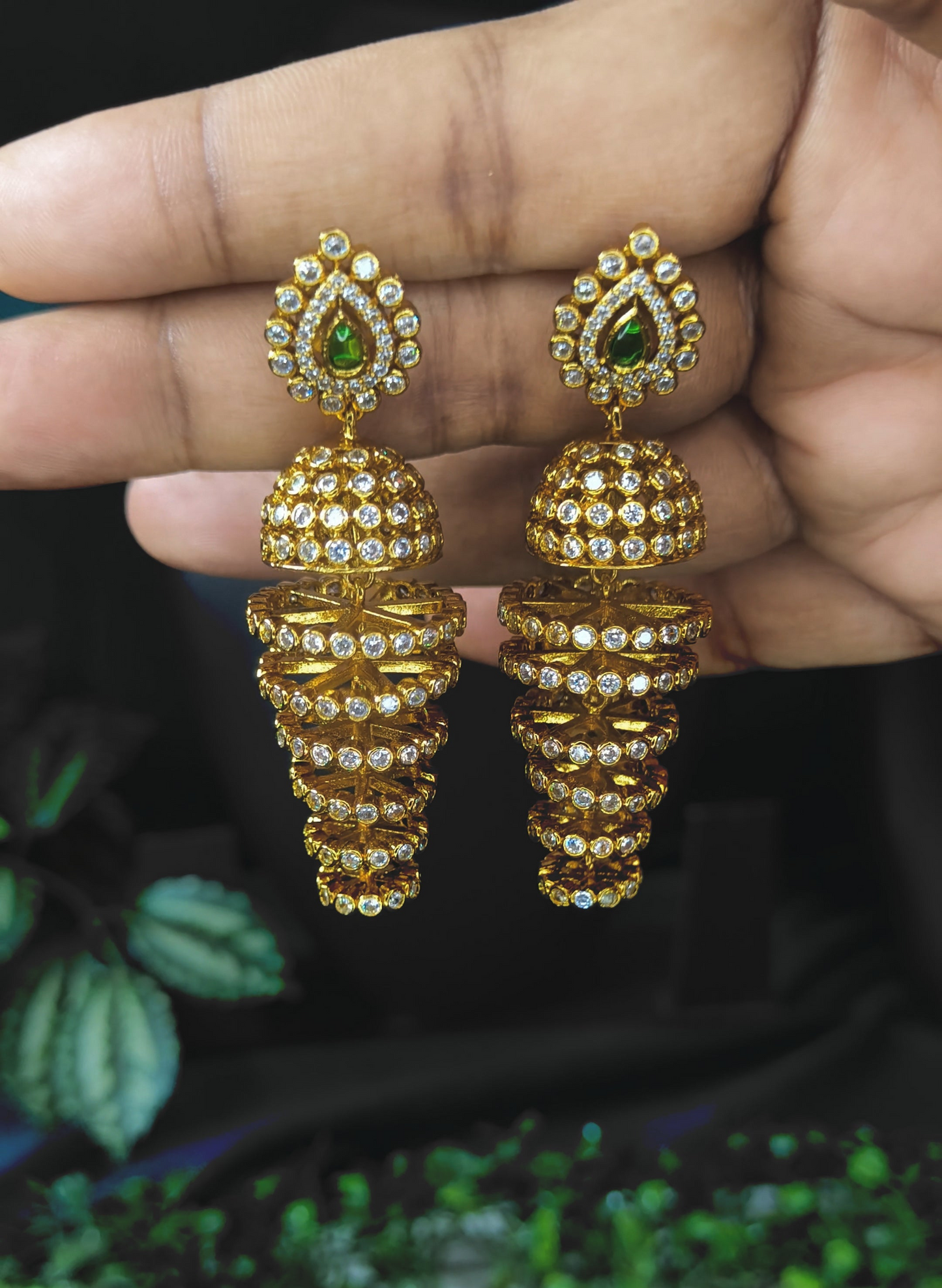 Padhmini - 7 layer Jumkha earrings(Green)
