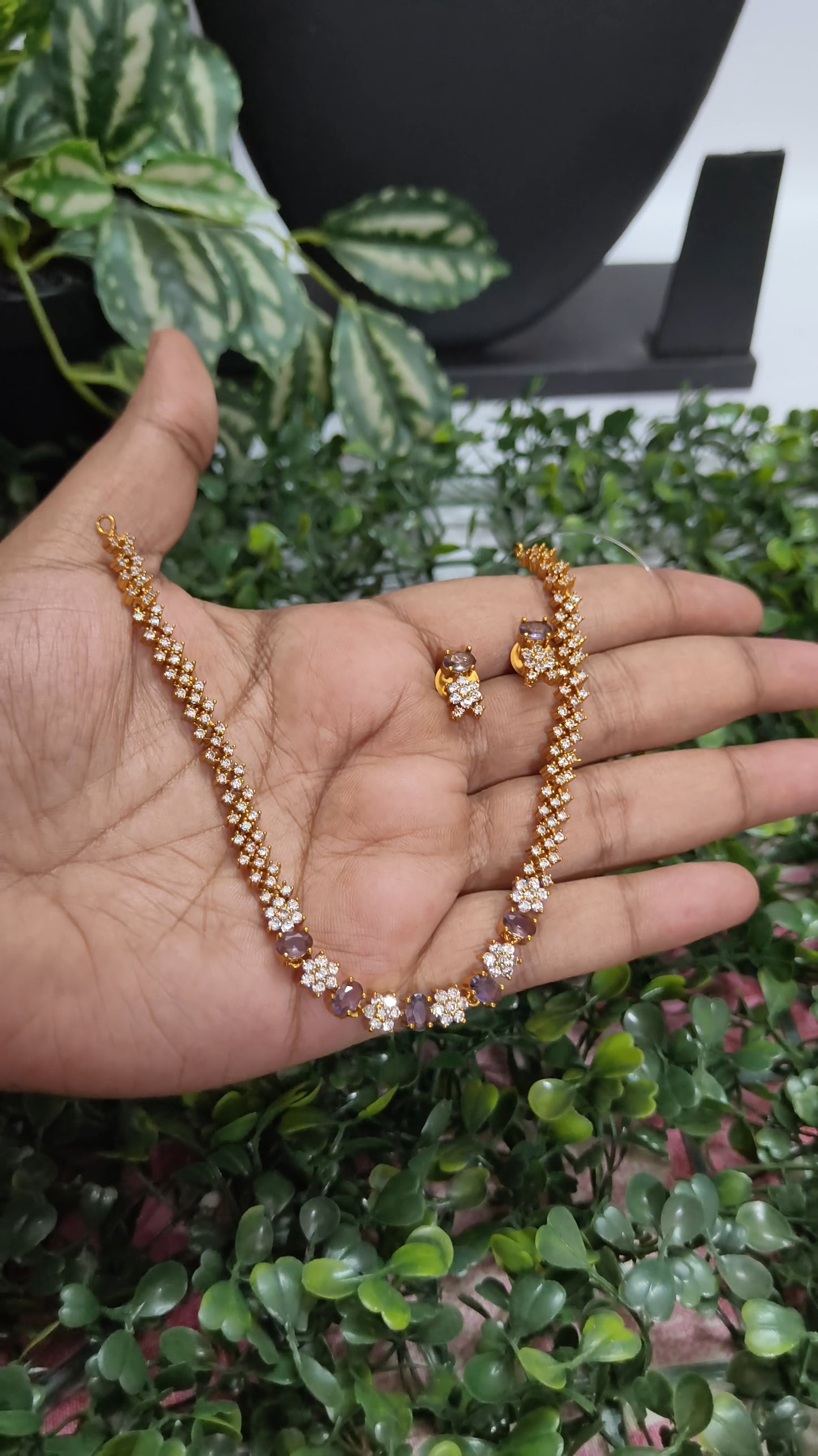 Aaravi - Diamond Replica Necklace Set (Purple)