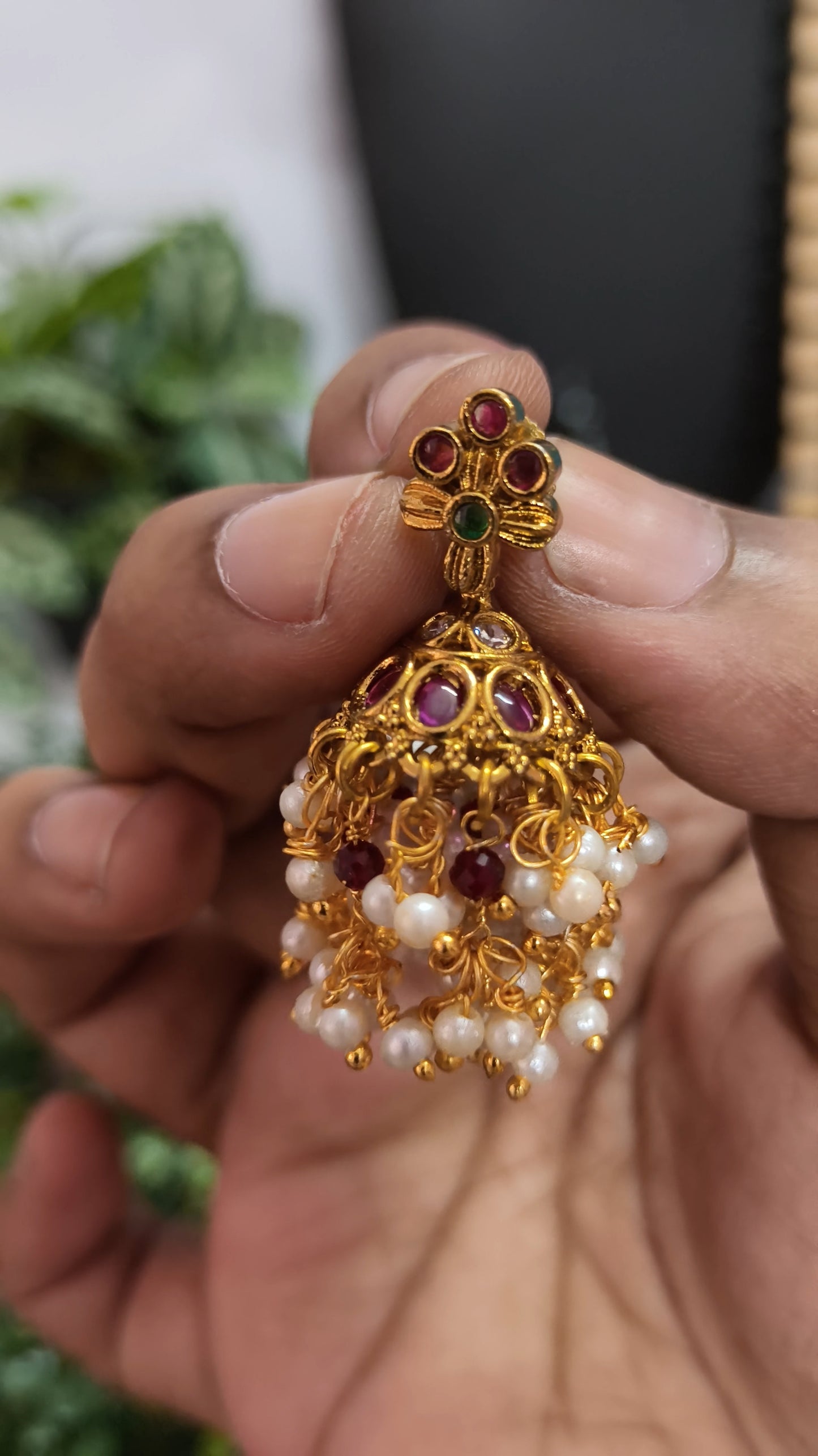 Anvaya – Ruby Pearl Jhumkas