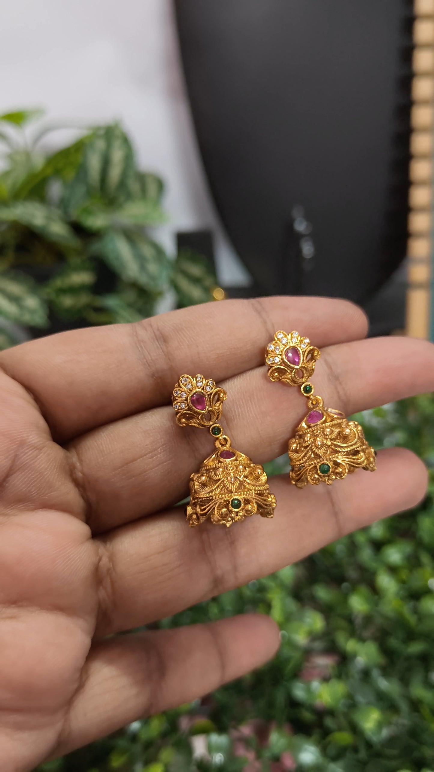 Kalaiyarasi - 3D Embossed Antique Premium Brass Jhumkas(Non idol)