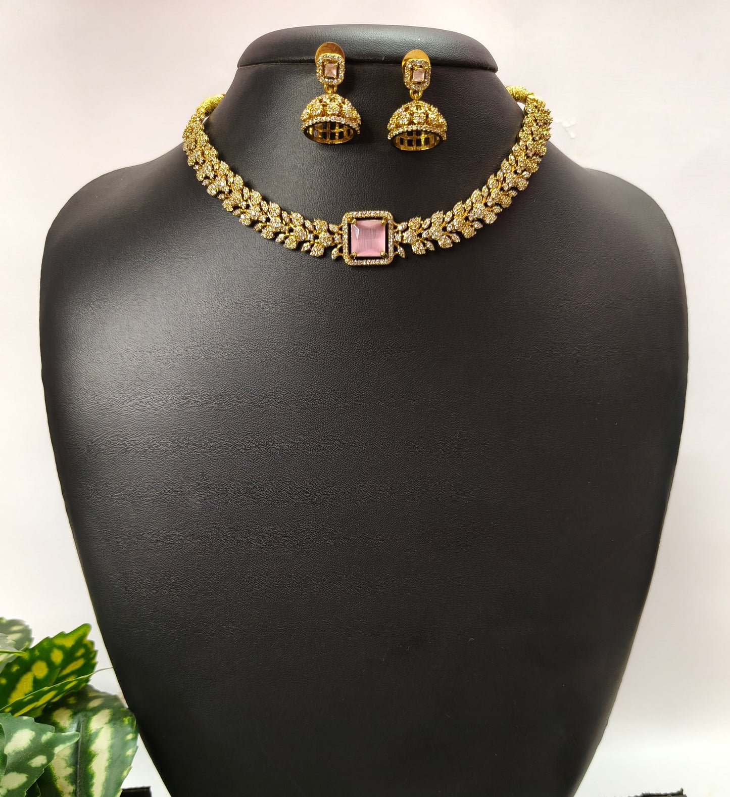 Ishara β Diamond Replica Bridal Choker(Light Pink)