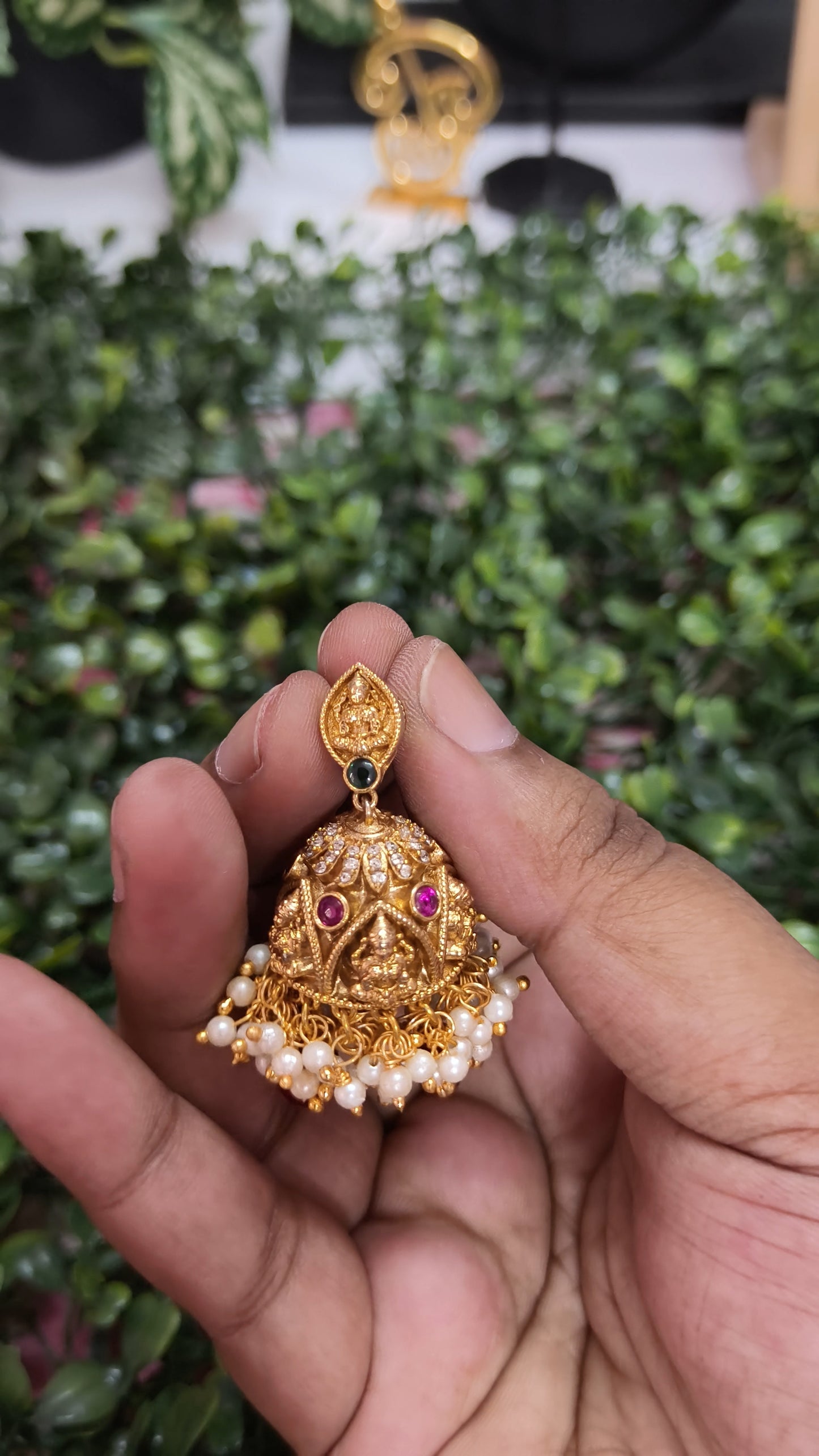 Amrutha – Lakshmi Temple Premium Brass Jhumkas