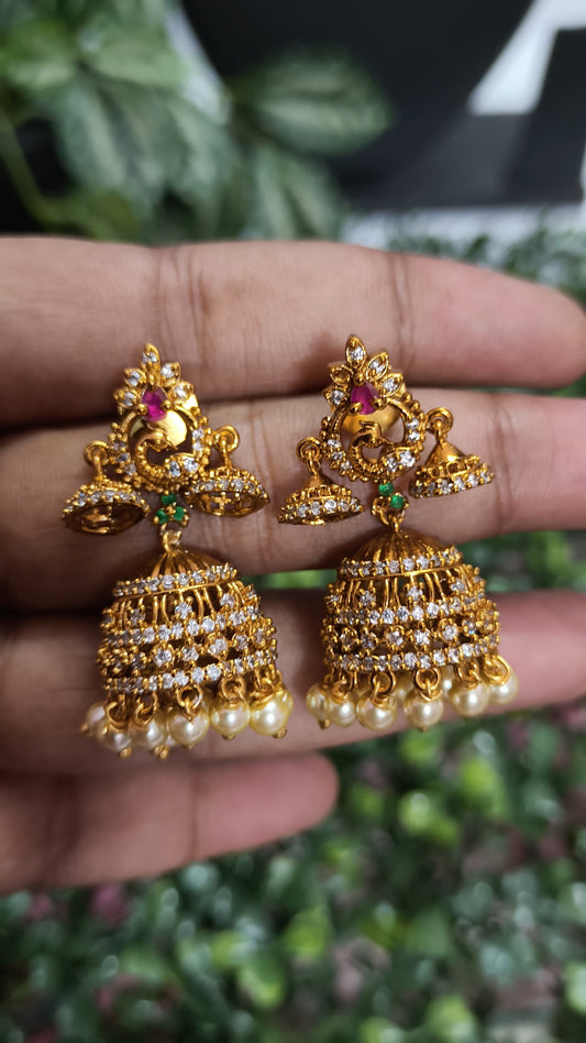 Maharani -Antique Peacock AD Jhumkas