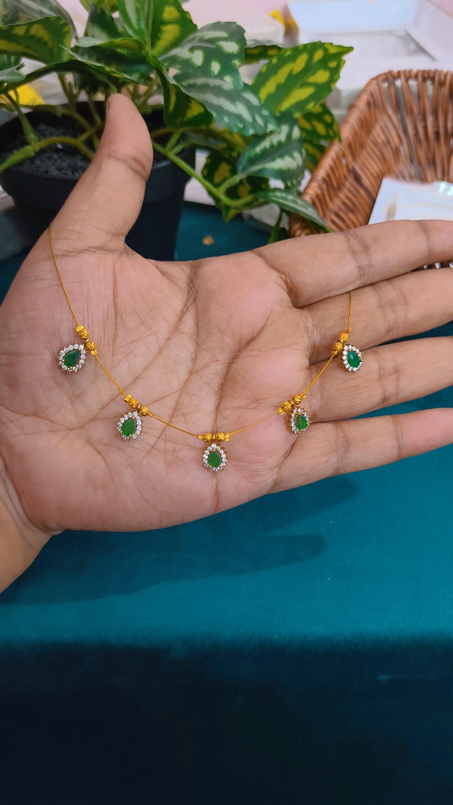 AD drop pendant Invisible Chain Necklace - Green