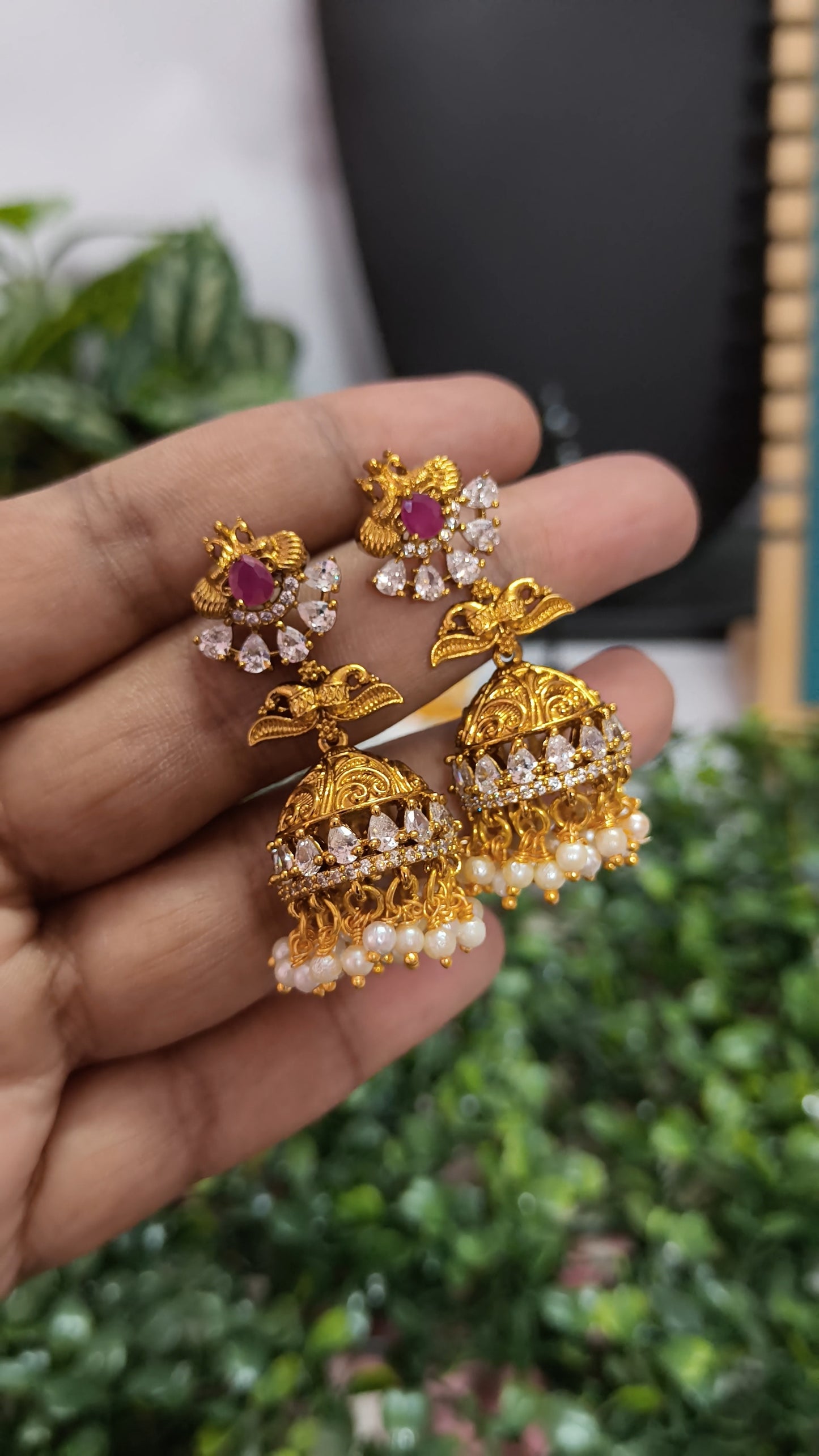 Aarvya – Ruby AD Stone Jhumka Earrings