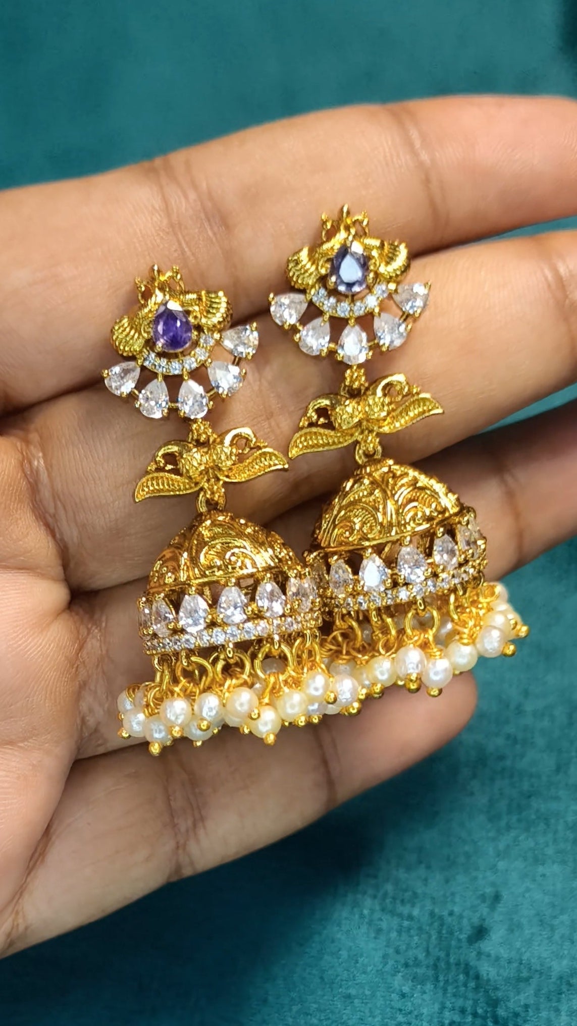 Aarvya – Purple AD Stone Jhumka Earrings