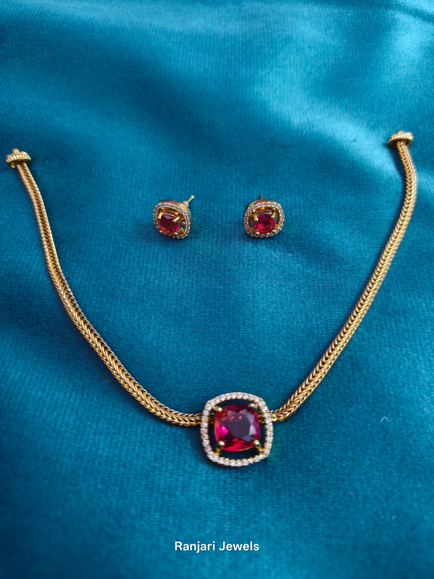 Mounika - AD stone Choker(Red)