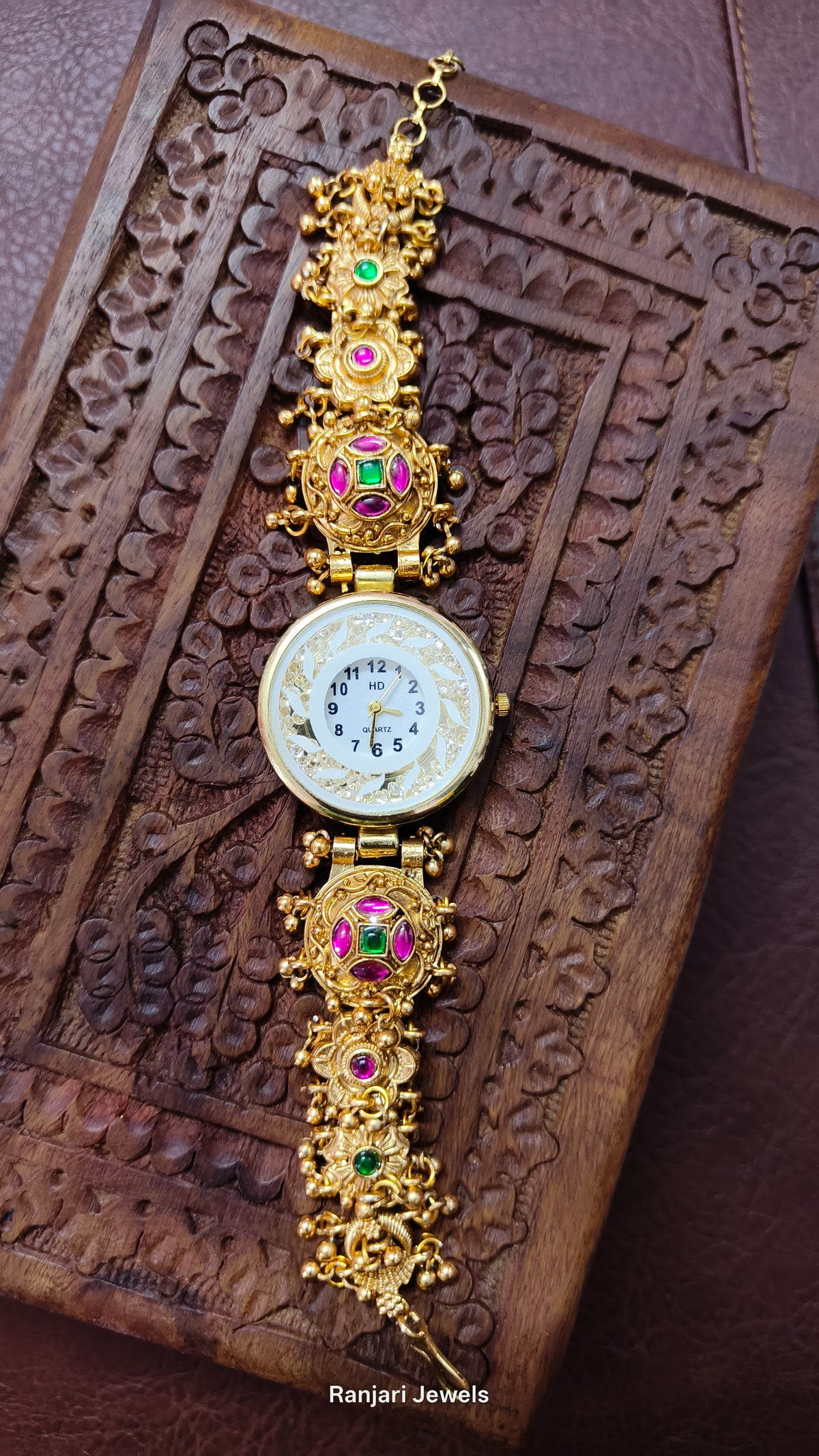Kalyani V3 – Traditional Ruby and Emerald Stone Designer Watch