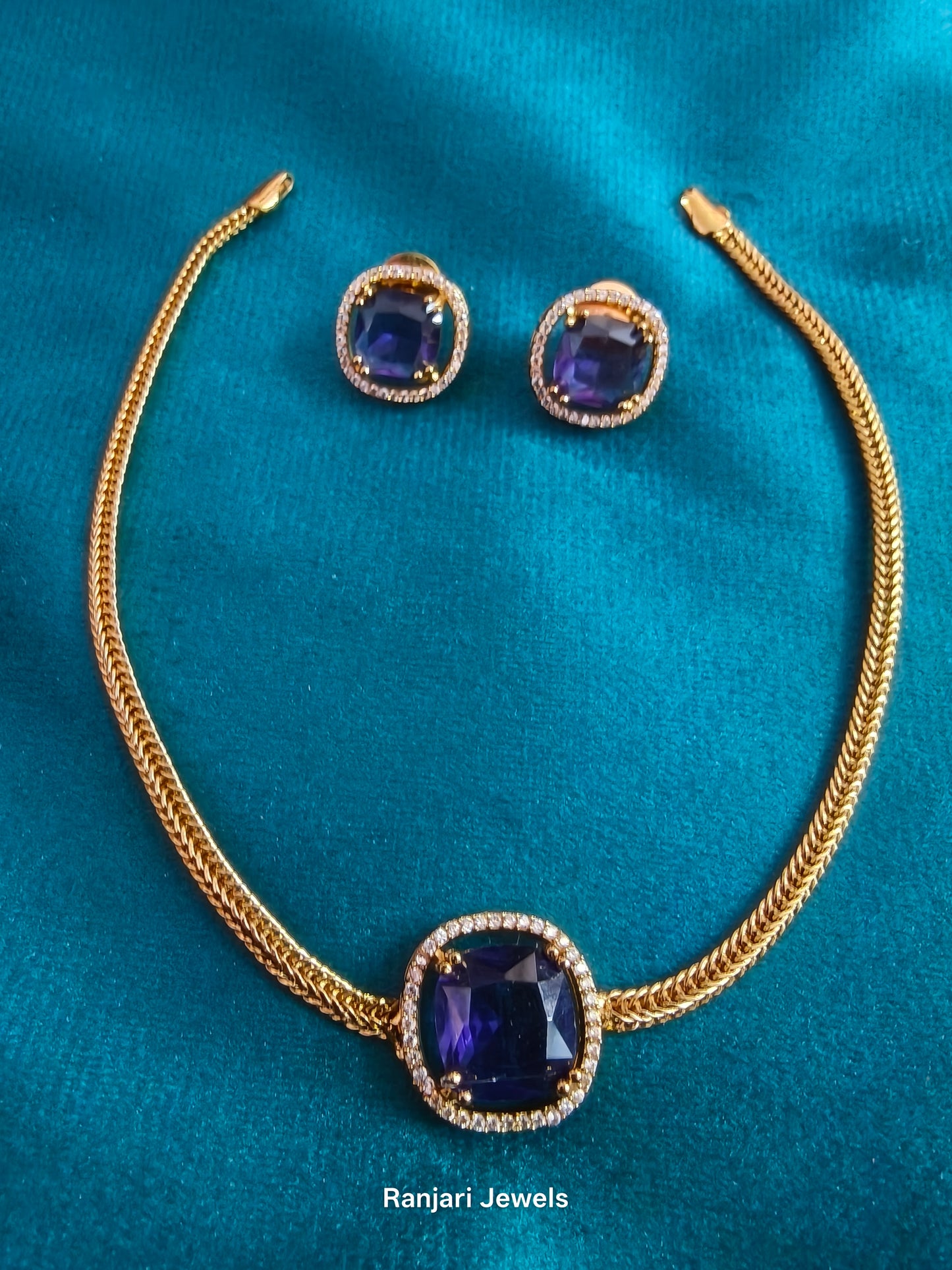 Mounika - AD stone Choker(Purple)