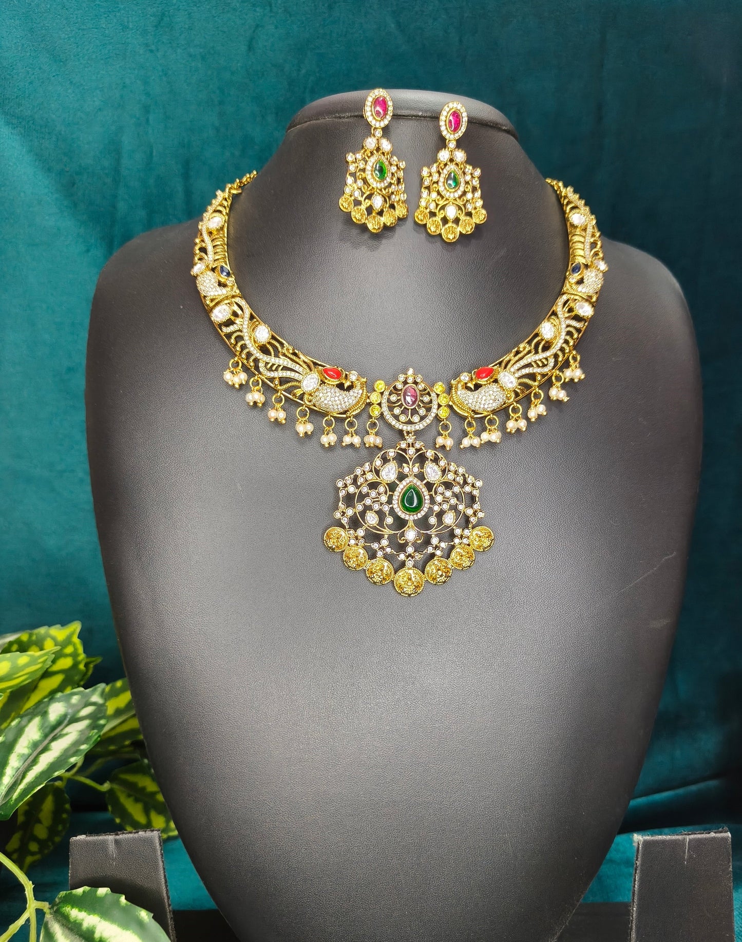 Aadhvika - Royal Antique Choker Set (Coral, Multi)