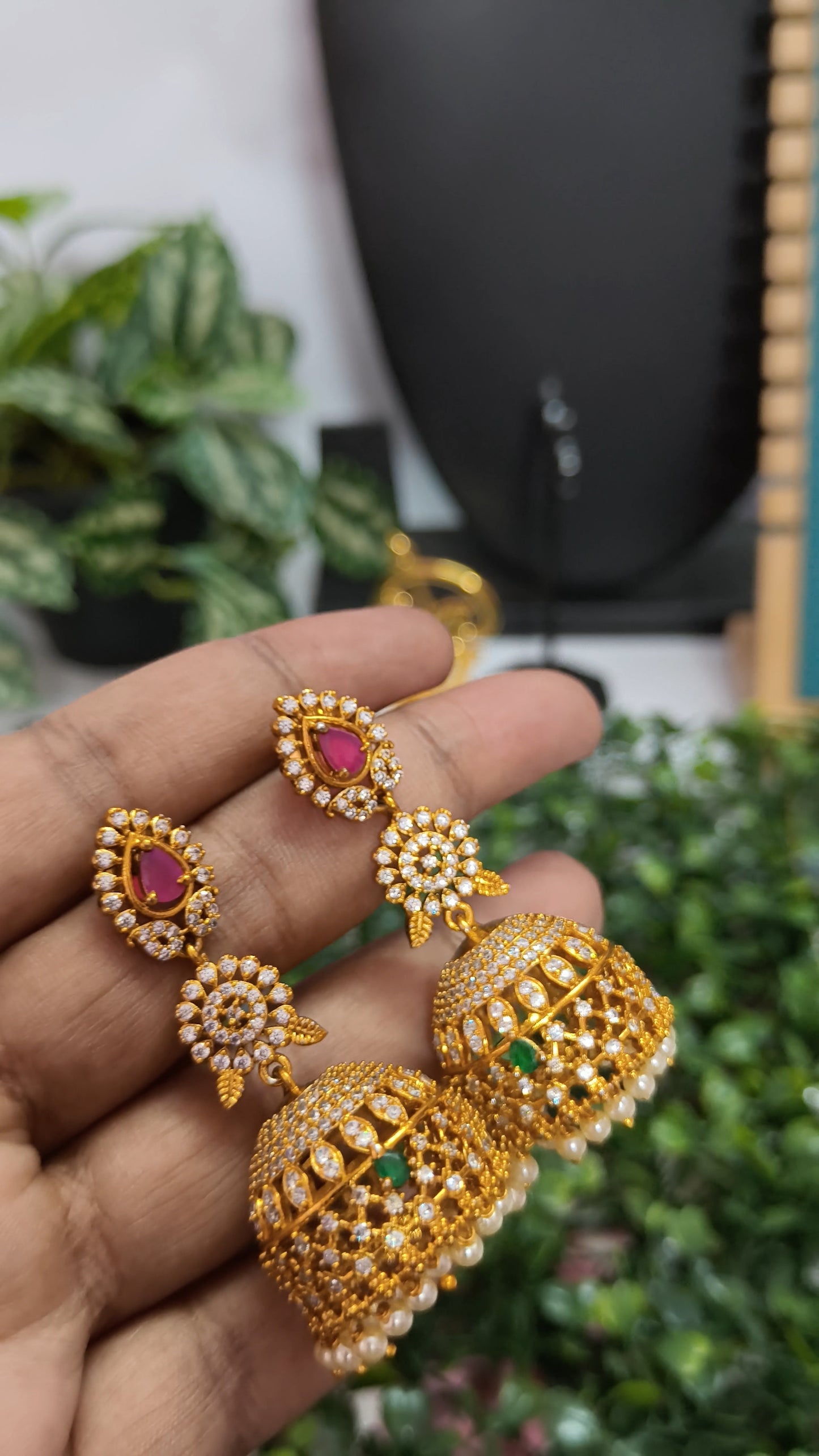 Aadhira – Ruby Sparkle Jhumkas