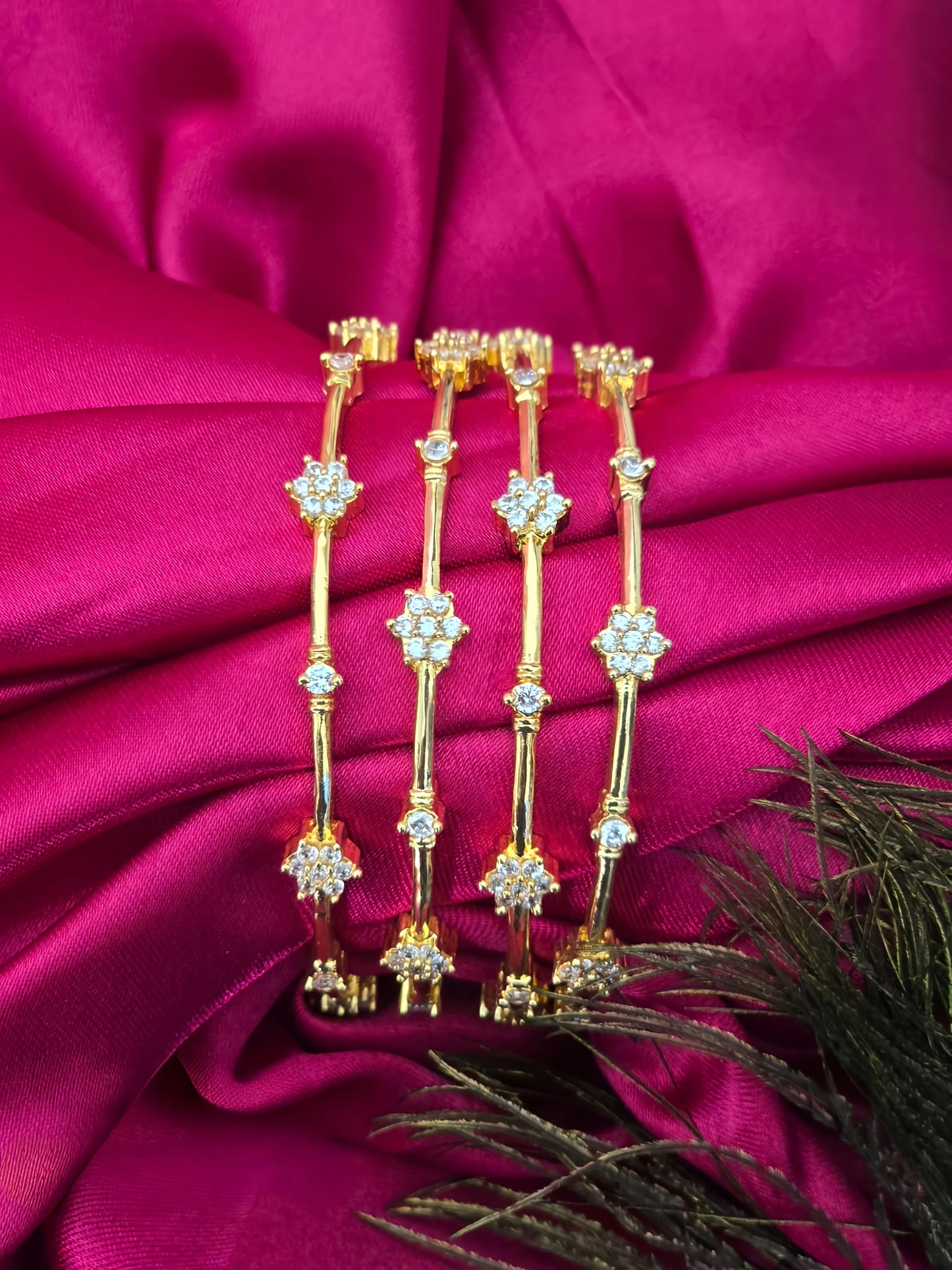 Ayali - Floral Diamond replica Bangle (Set of 4)