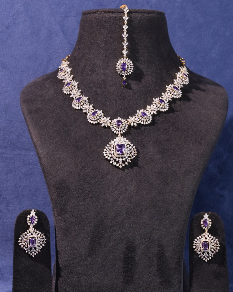 Nainika - AD Diamond Glow Floral Bridal Set (Purple)