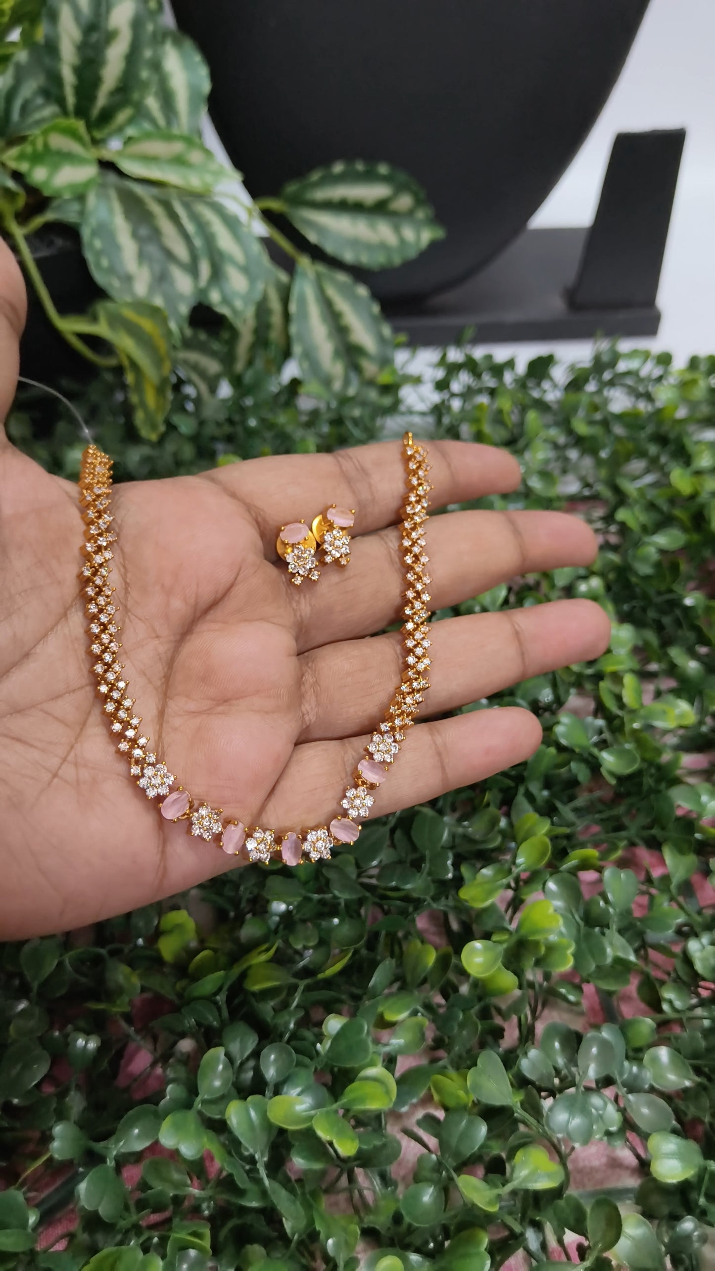 Aaravi - Diamond Replica Necklace Set (Light Pink)