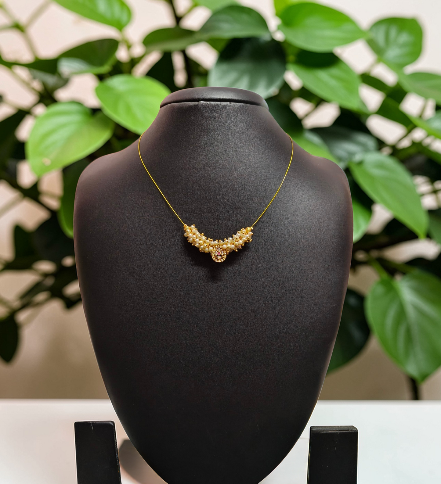 Mallika - AD cluster with AD pendant invisible chain (Handmade) - Pink