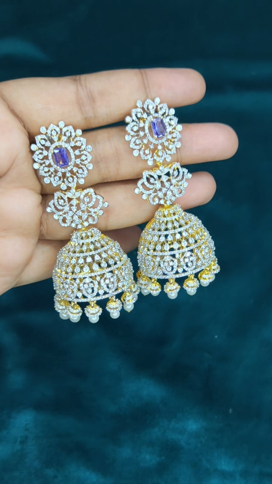 Abiksha - 4 in 1 Detachable Bridal Jumkha Earrings(Purple)