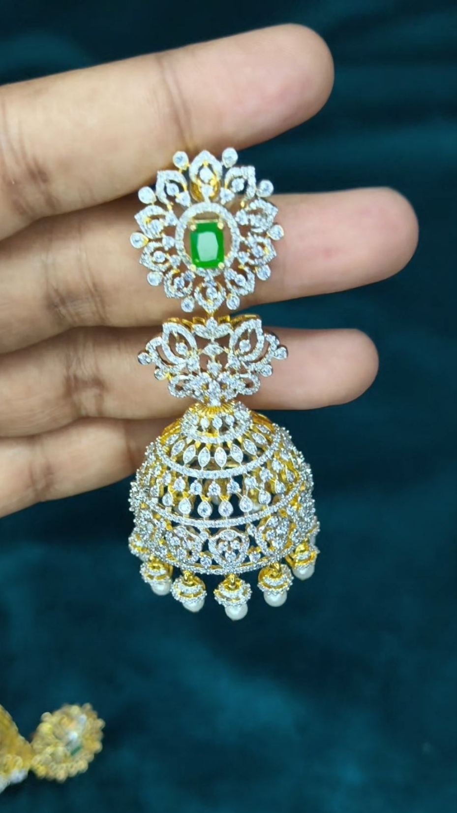 Abiksha - 4 in 1 Detachable Bridal Jumkha Earrings(Green)