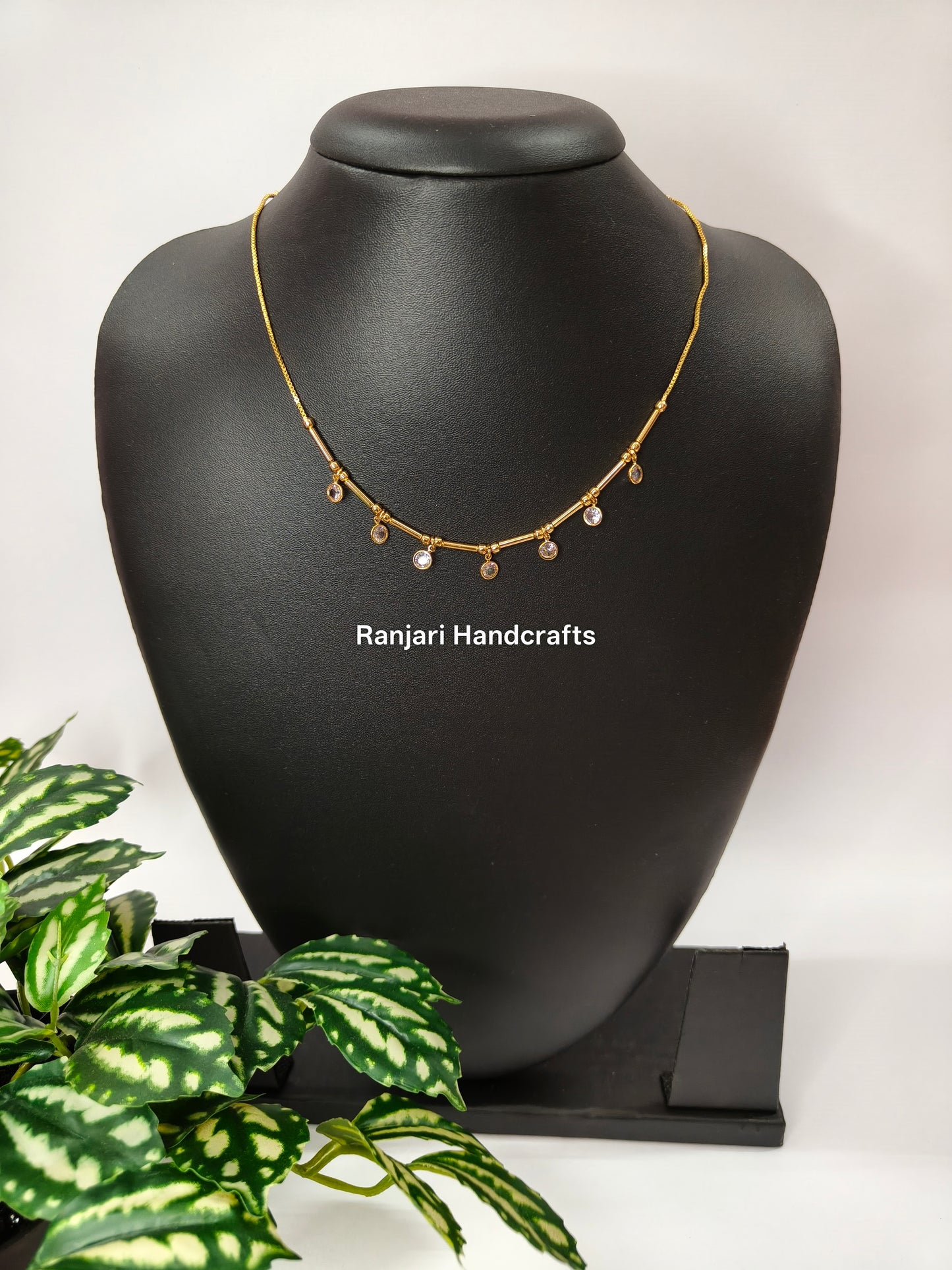 Premium Gold polished Crystal Tube Necklace - Round