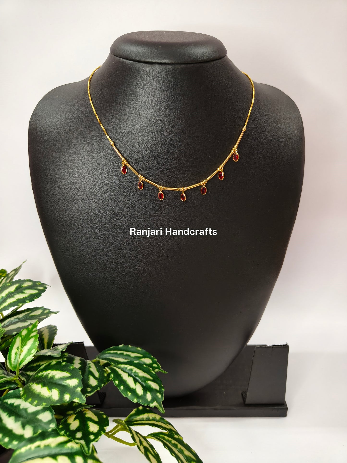 Premium Gold polished Crystal Tube Necklace - Oval