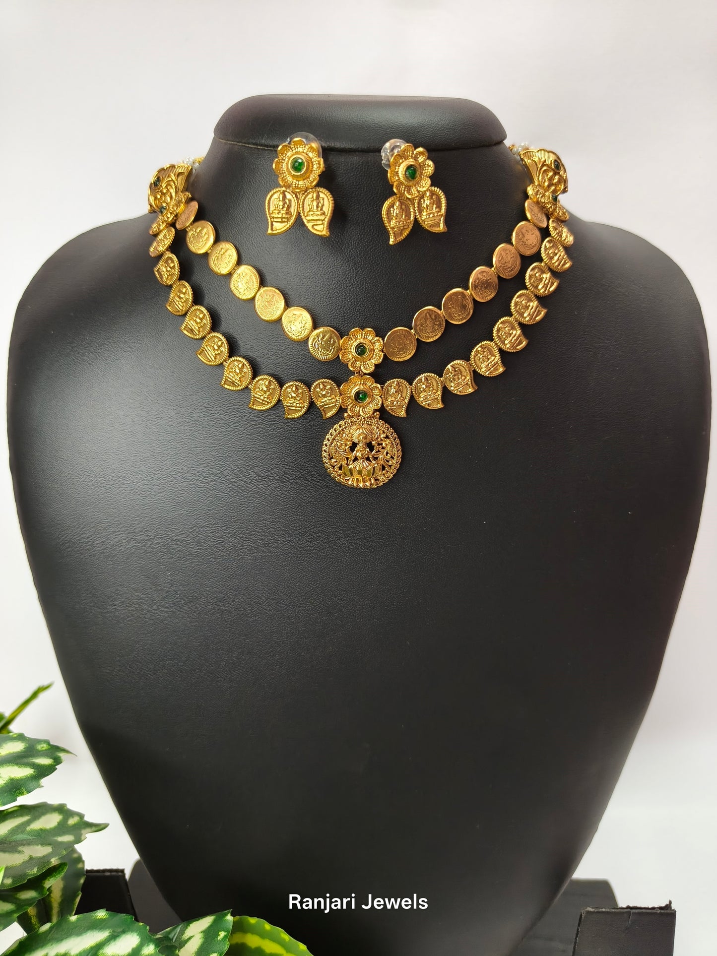 Lakshmi Mango Mala Coin Dual layered Necklace Set