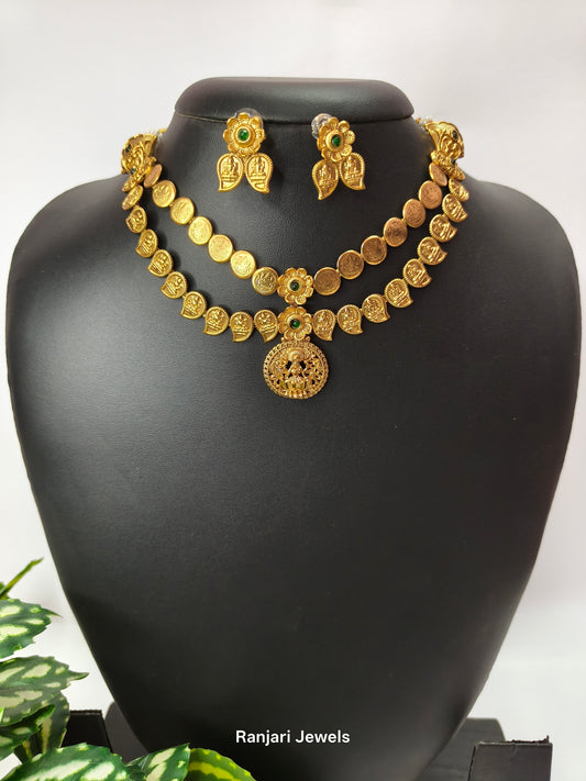 Lakshmi Mango Mala Coin Dual layered Necklace Set