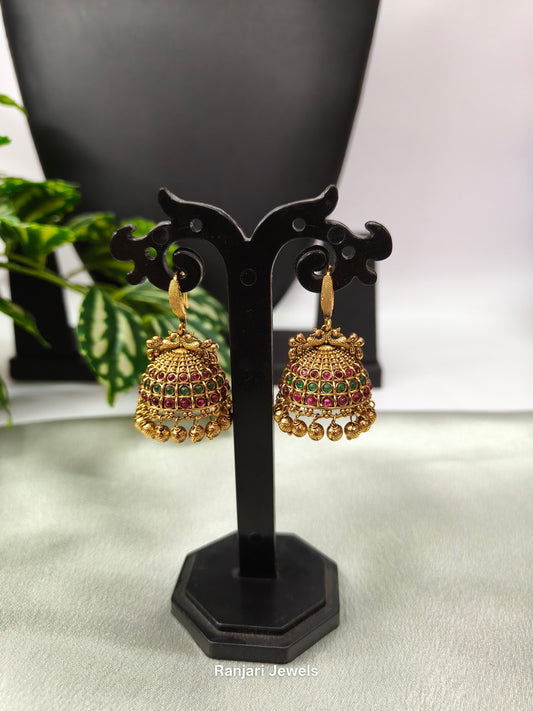 Ananya – Traditional Ruby & Emerald Hook Jhumka Earrings