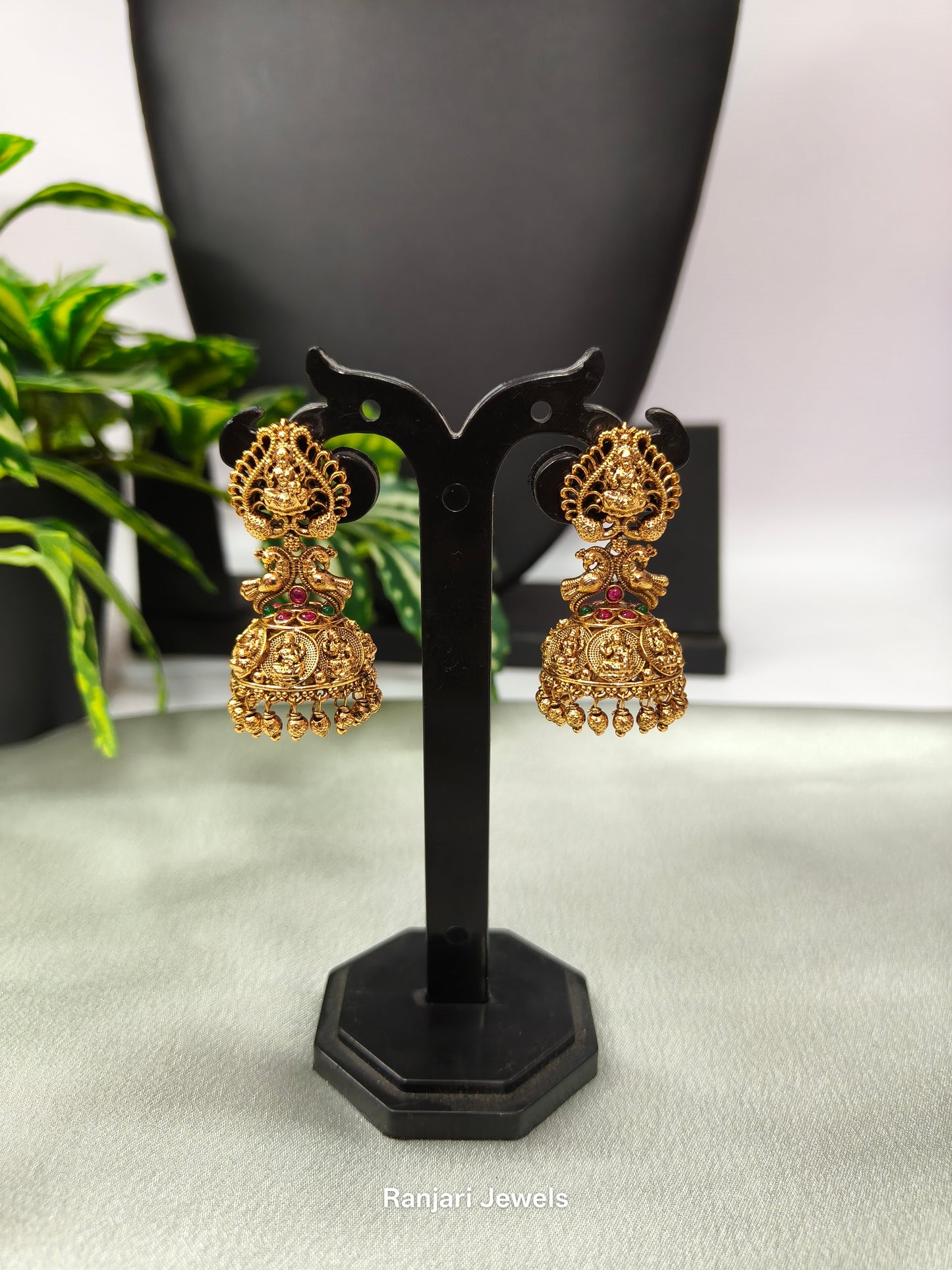 Harini – Antique Gold Lakshmi Temple Jhumka Earrings