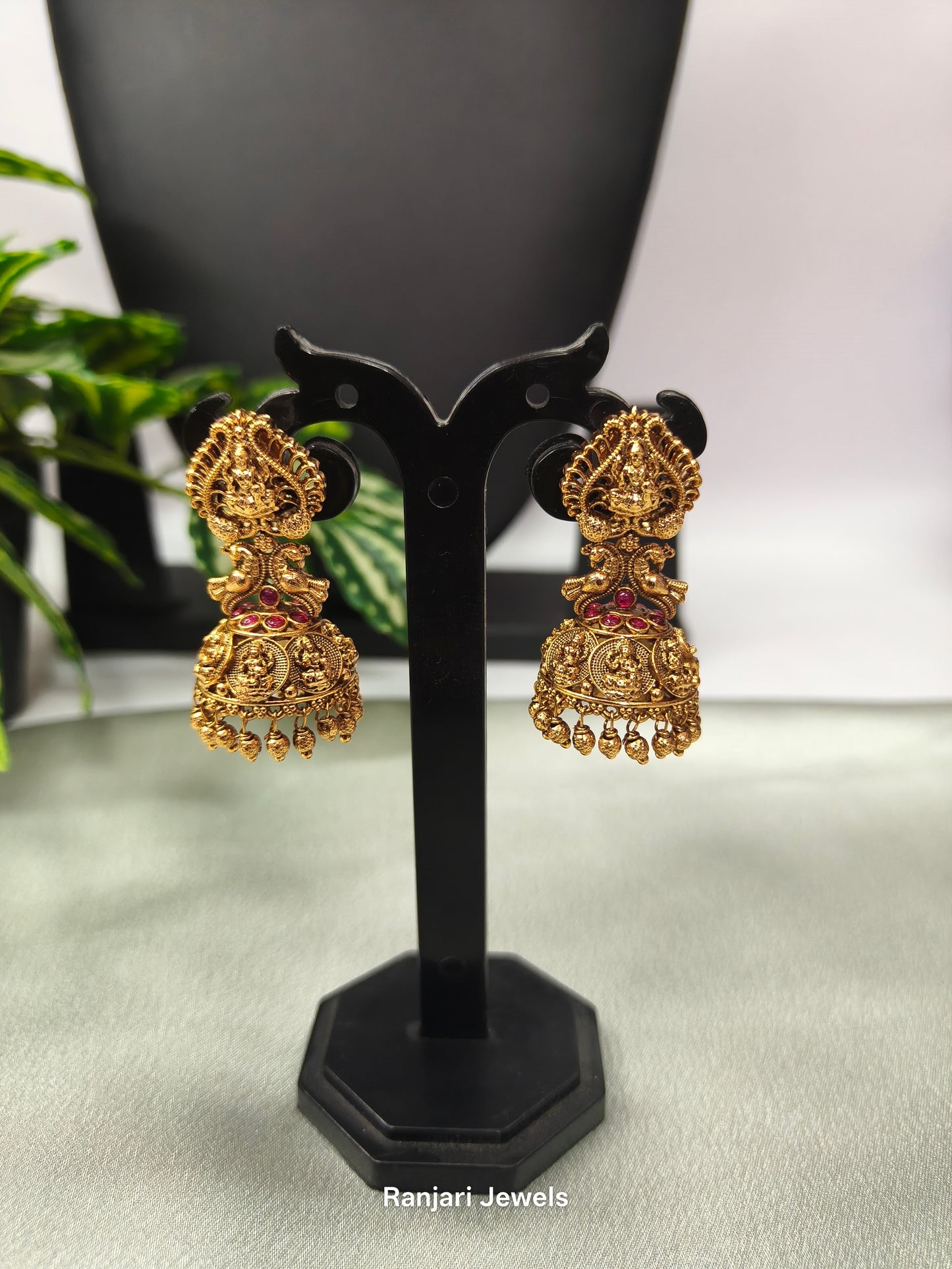 Harini – Antique Gold Lakshmi Temple Jhumka Earrings