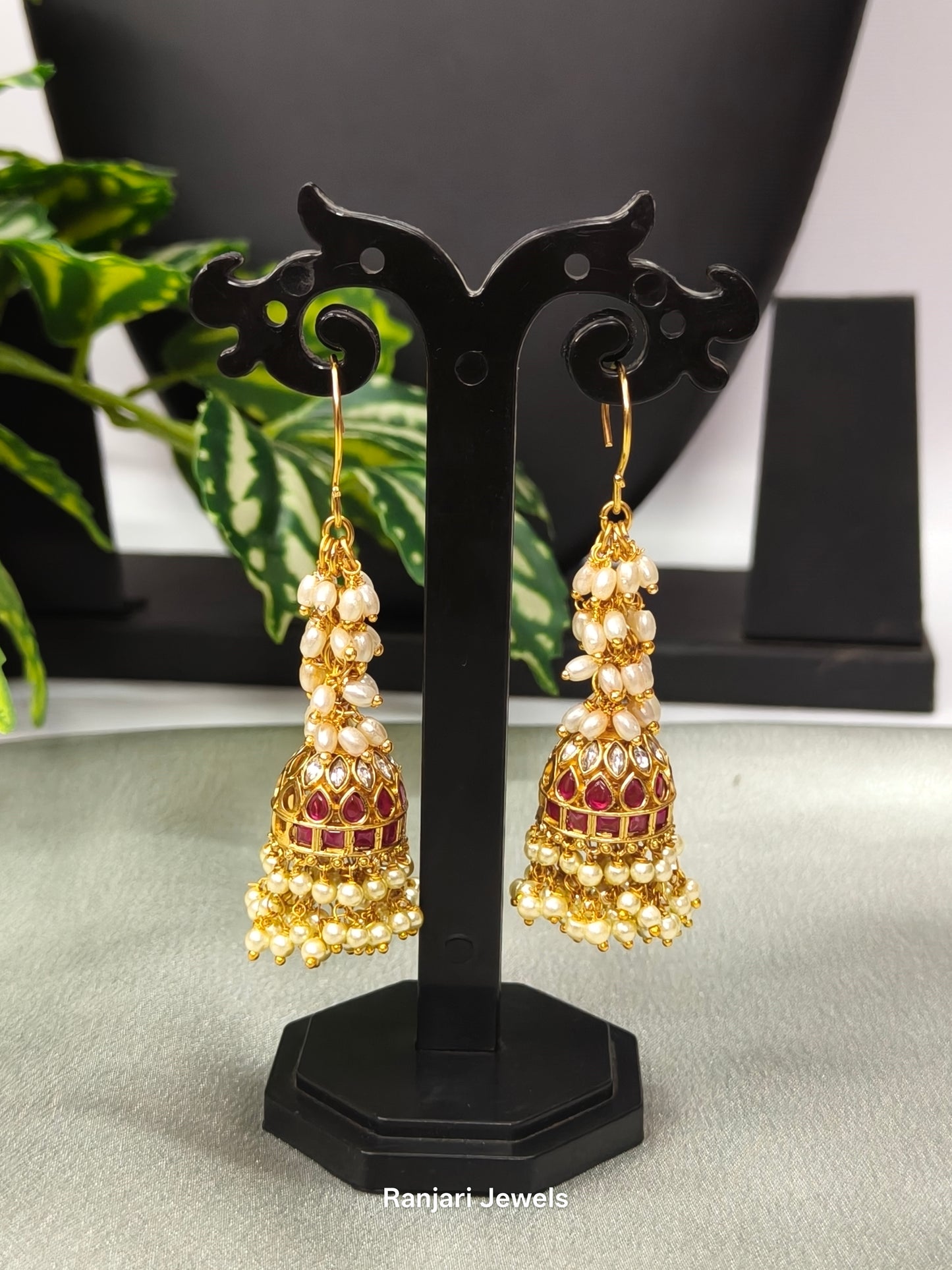 Jhansi – Gold-Plated Ruby & Pearl Jhumka Earrings