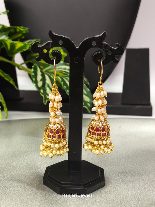 Jhansi – Gold-Plated Ruby & Pearl Jhumka Earrings