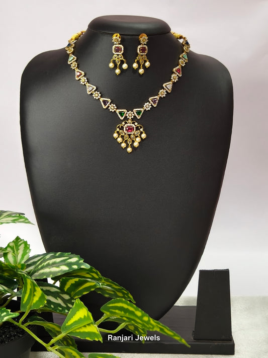 Navarathna Inspired AD Stone Necklace