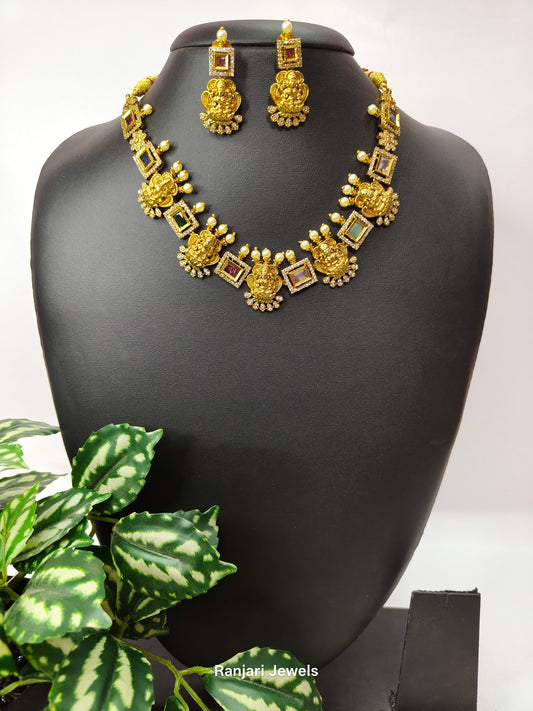 Vilasini 3D Laxmi With square AD stone Neck Set Multi
