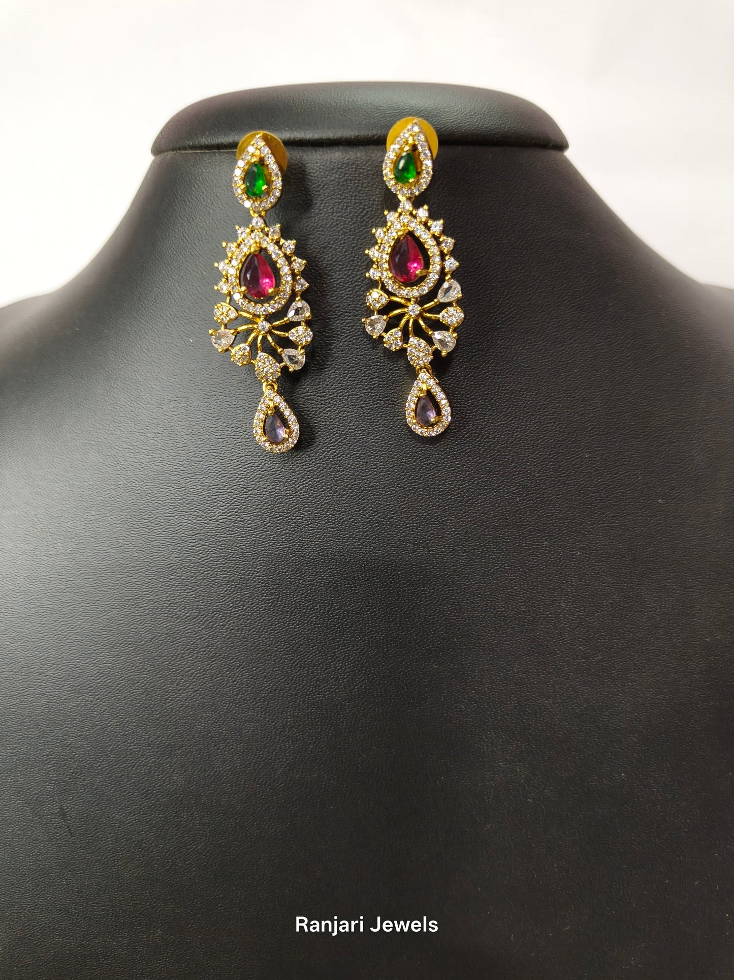 Emerald Ruby Drop AD Stone Necklace Set