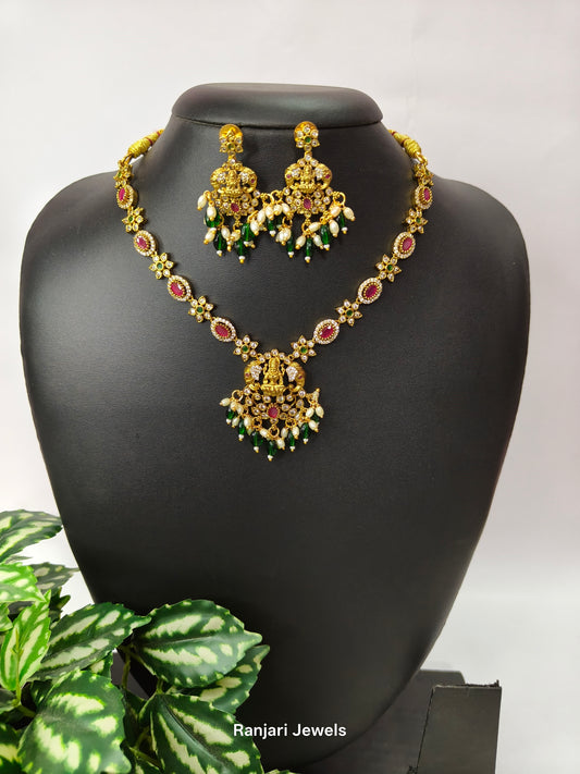 Padmika - Laxmi Floral Kemp Necklace Green beads Hangings