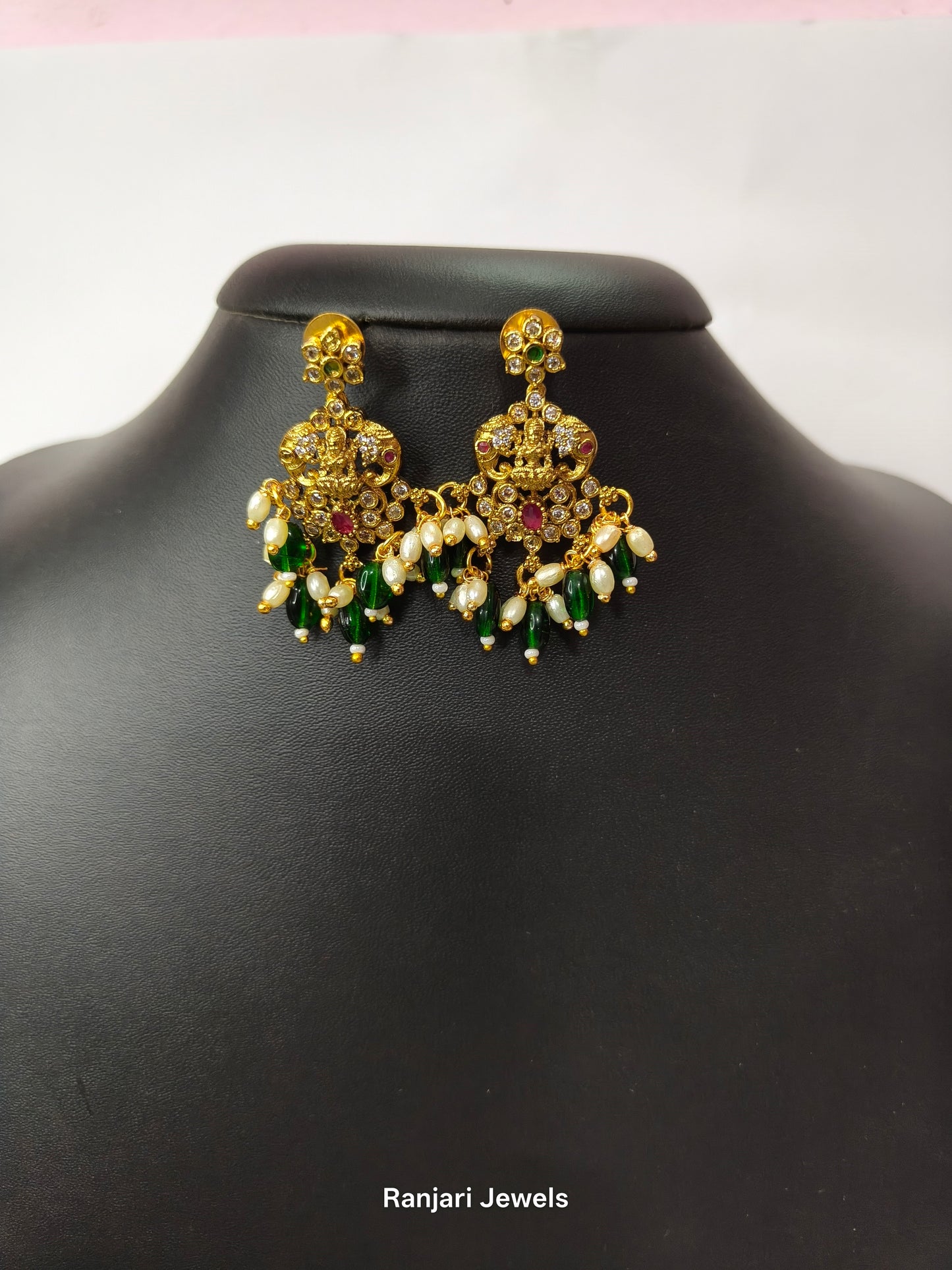 Padmika - Laxmi Floral Kemp Necklace Green beads Hangings