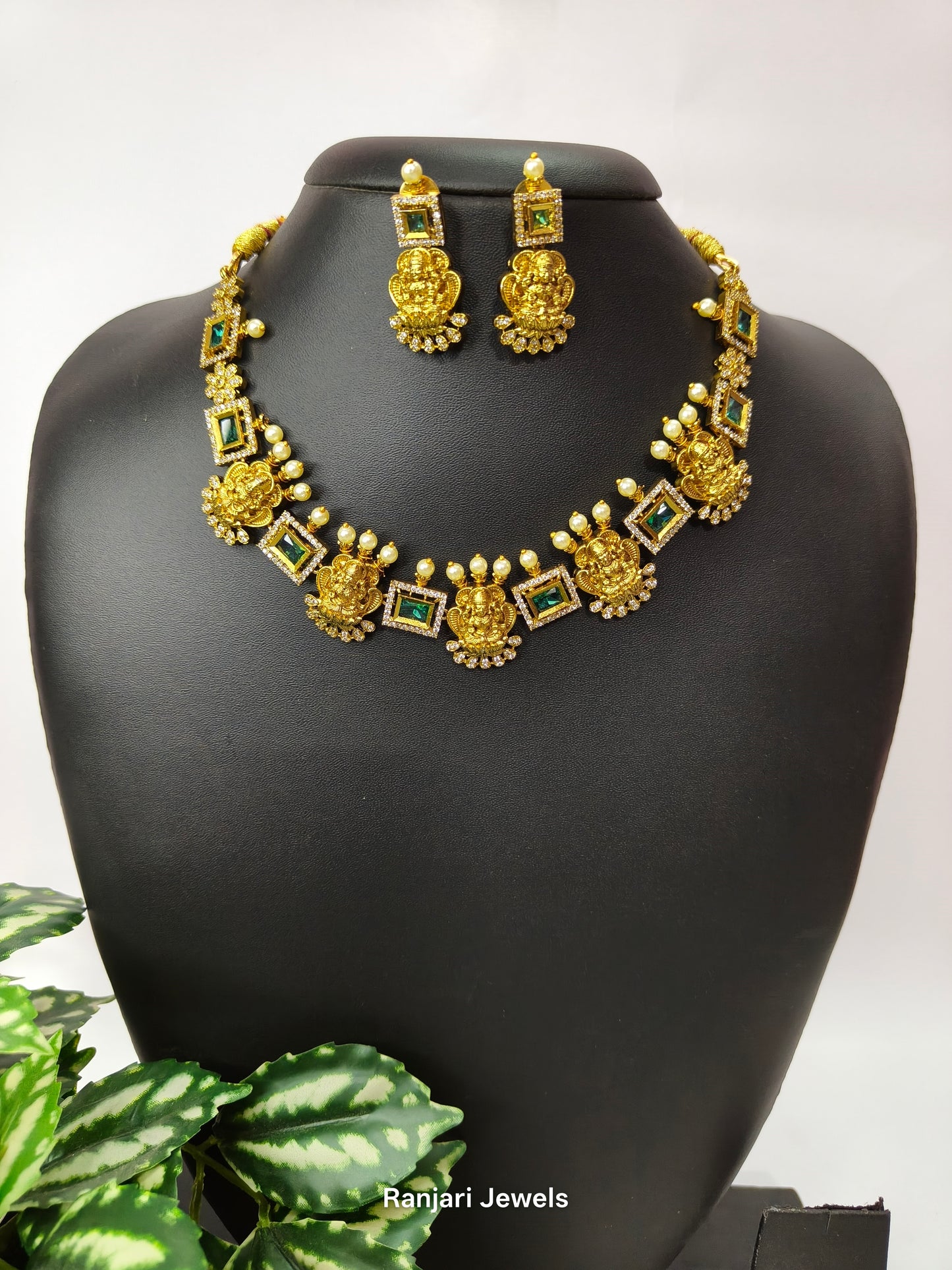 Vilasini 3D Laxmi With square AD stone Neck Set Multi