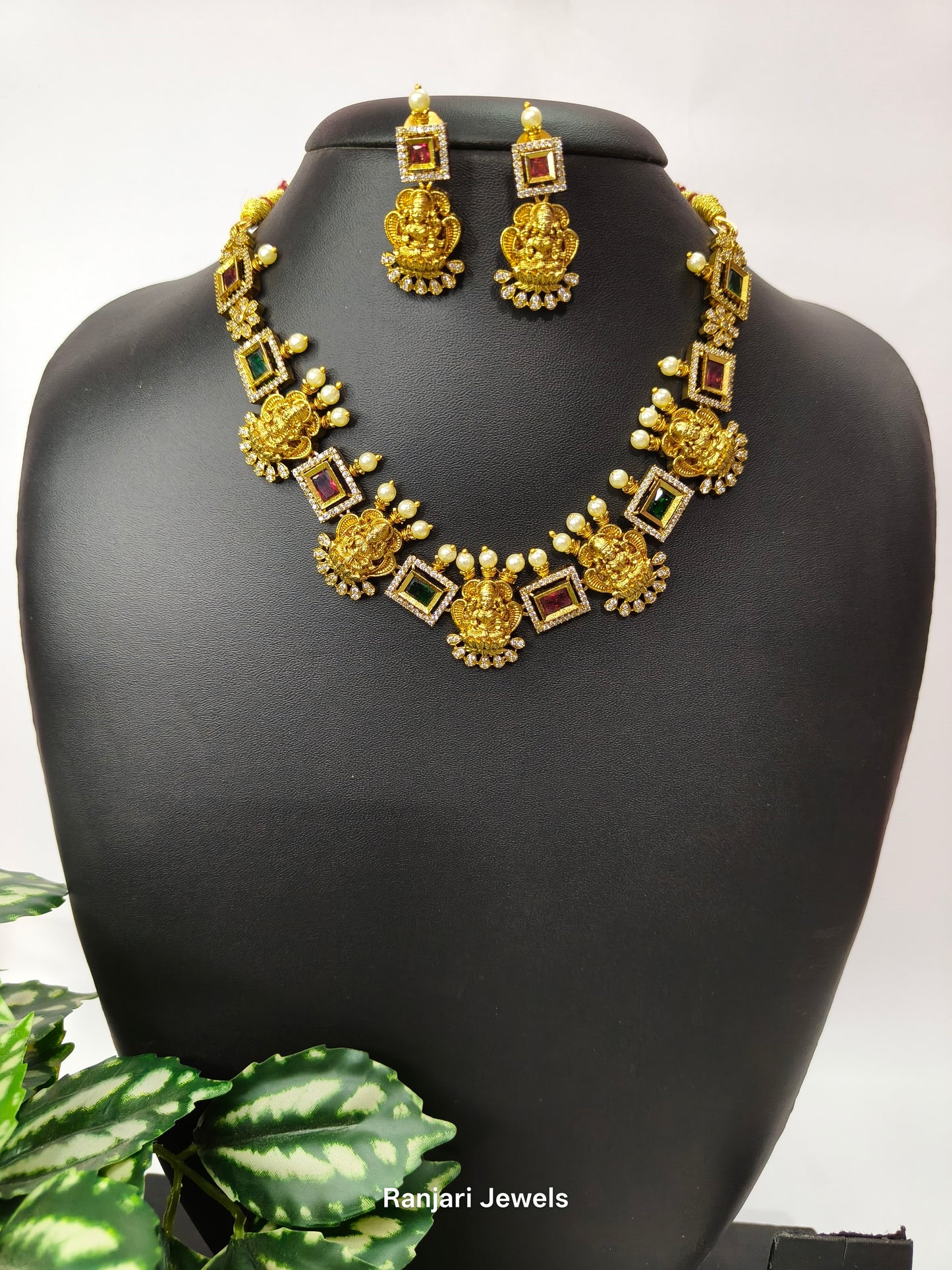 Vilasini 3D Laxmi With square AD stone Neck Set Multi