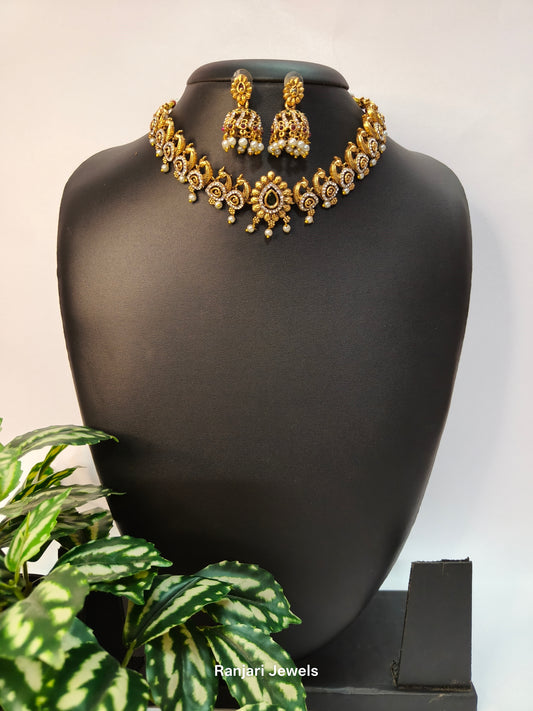 Mayili - AD peacock short necklace